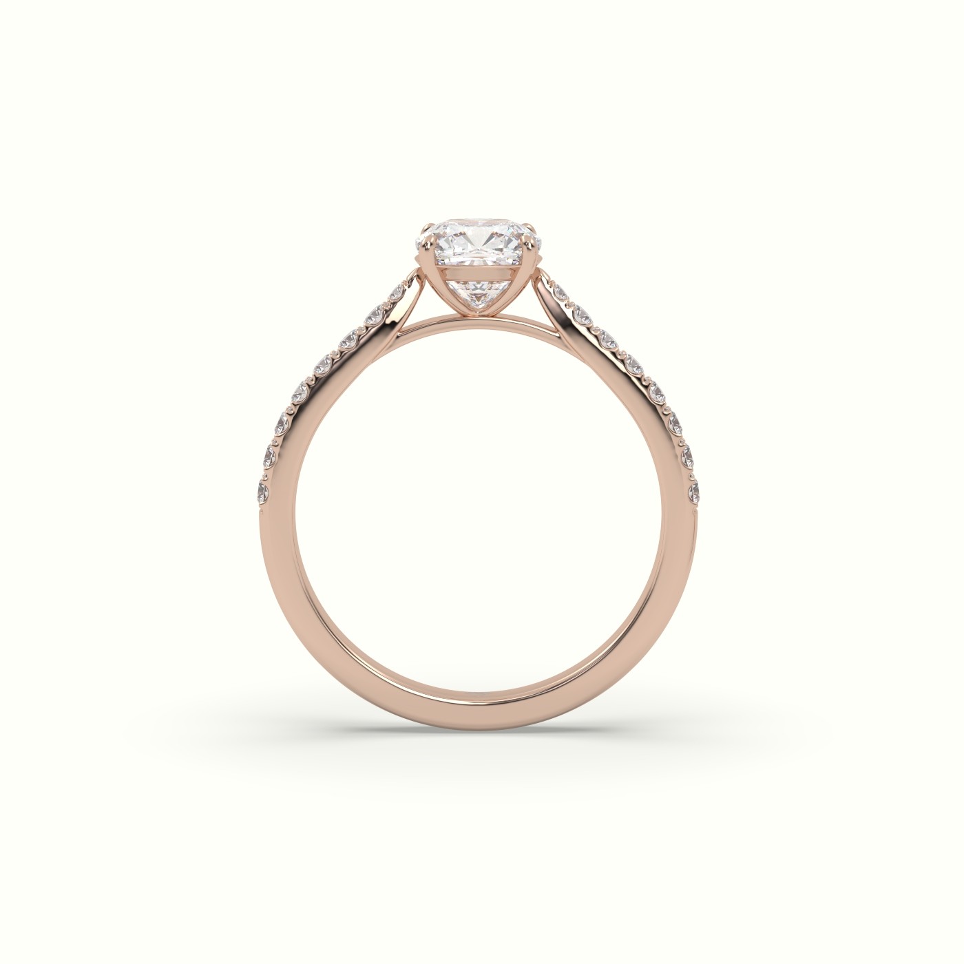 10K ROSE GOLD Cushion-Cut Pave Set Diamond Engagement Ring