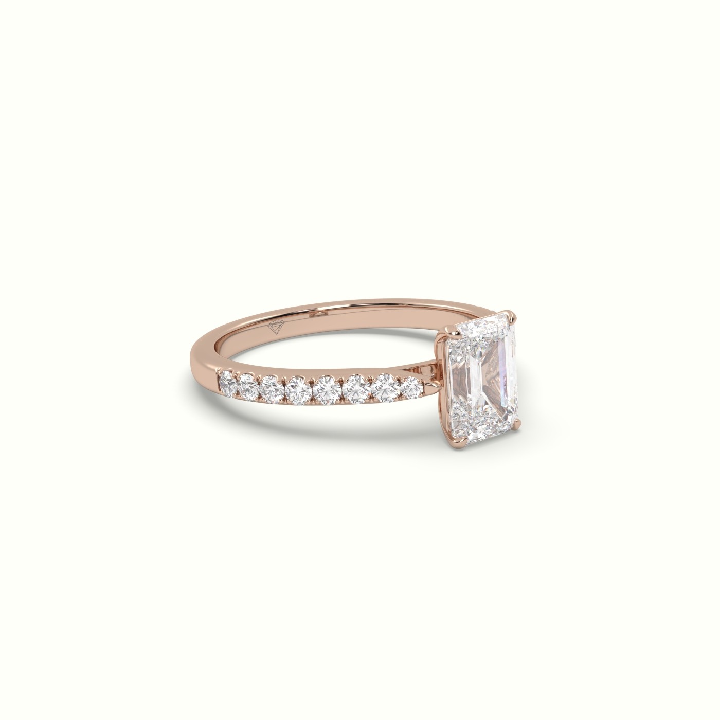 10K ROSE GOLD Single Emerald Diamond Engagement Ring