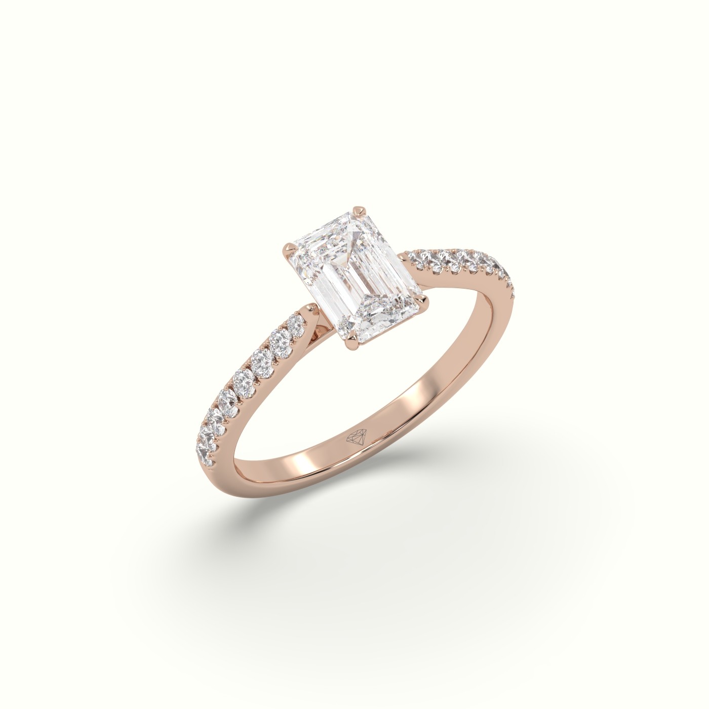 10K ROSE GOLD Single Emerald Diamond Engagement Ring