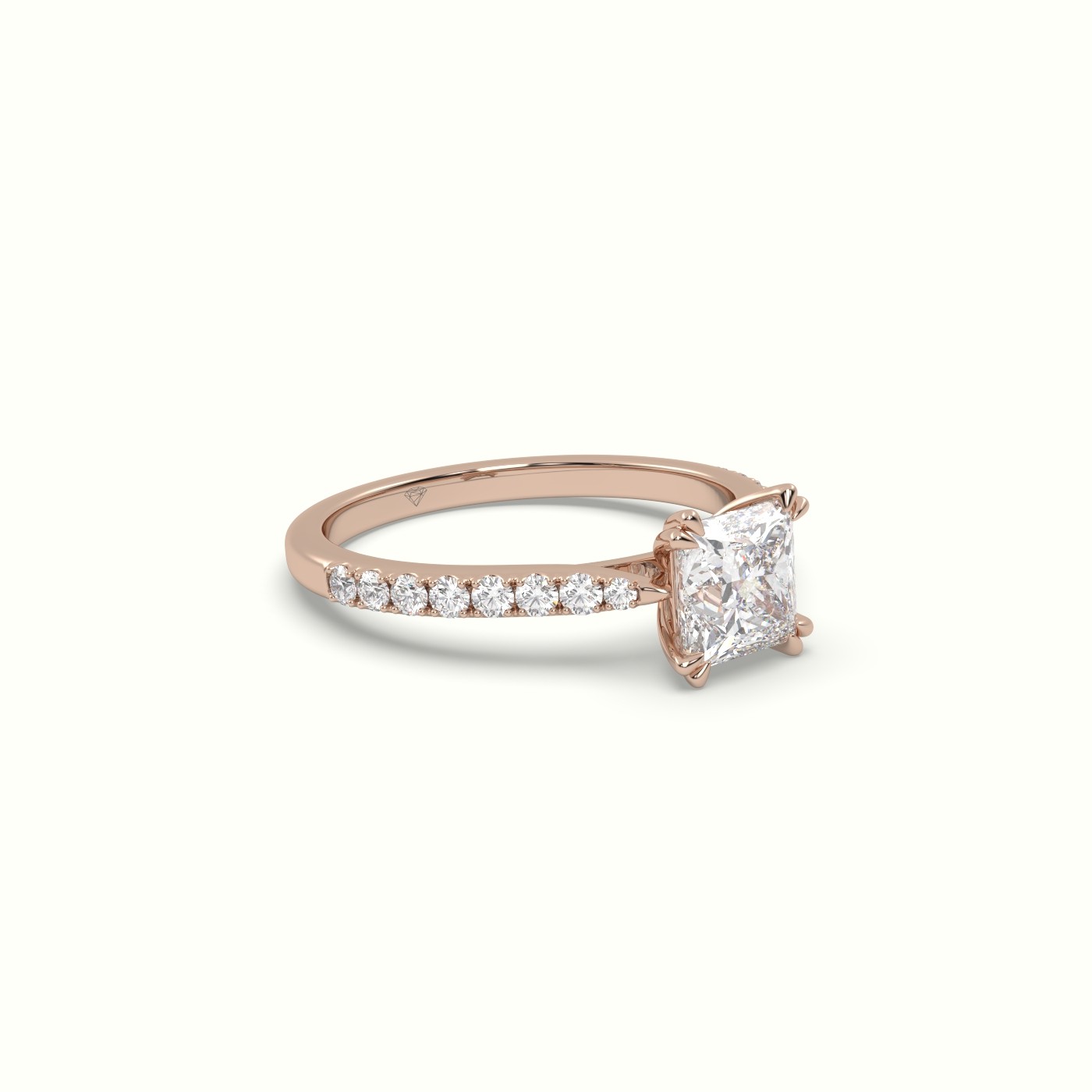 10K ROSE GOLD Princess-Cut Diamond Pave Engagement Ring
