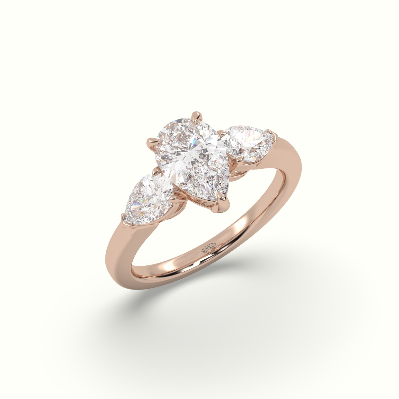 10K Rose Gold Pear Diamond Trilogy Ring