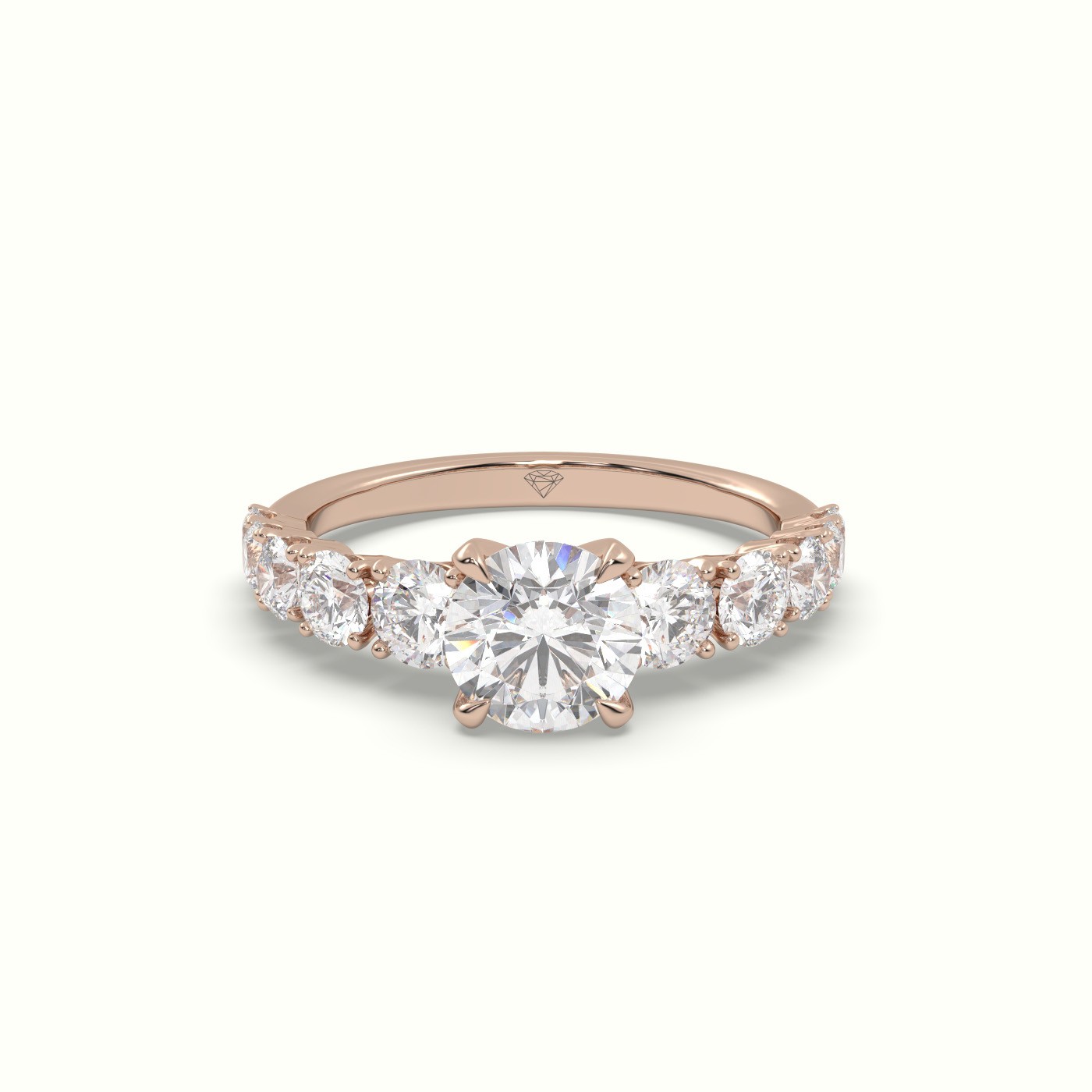 10K Rose Gold Classic Round Diamond Side-Stone Engagement Ring