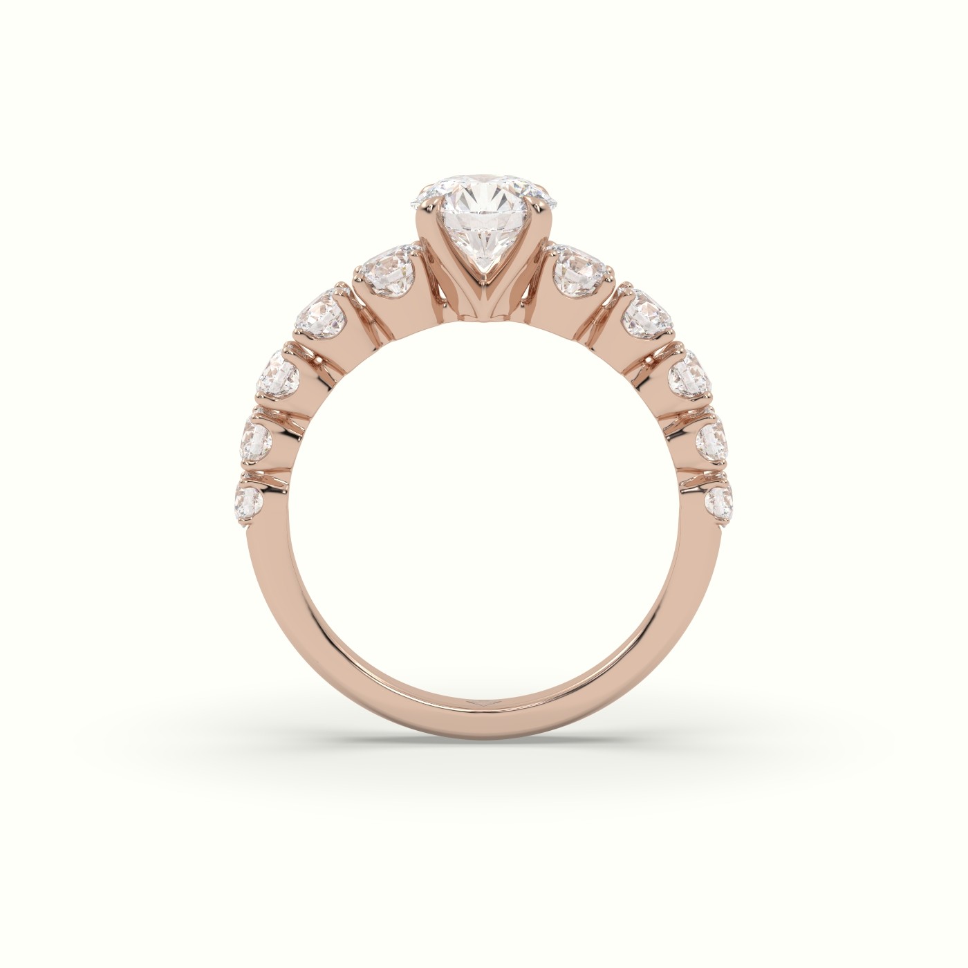 10K Rose Gold Classic Round Diamond Side-Stone Engagement Ring