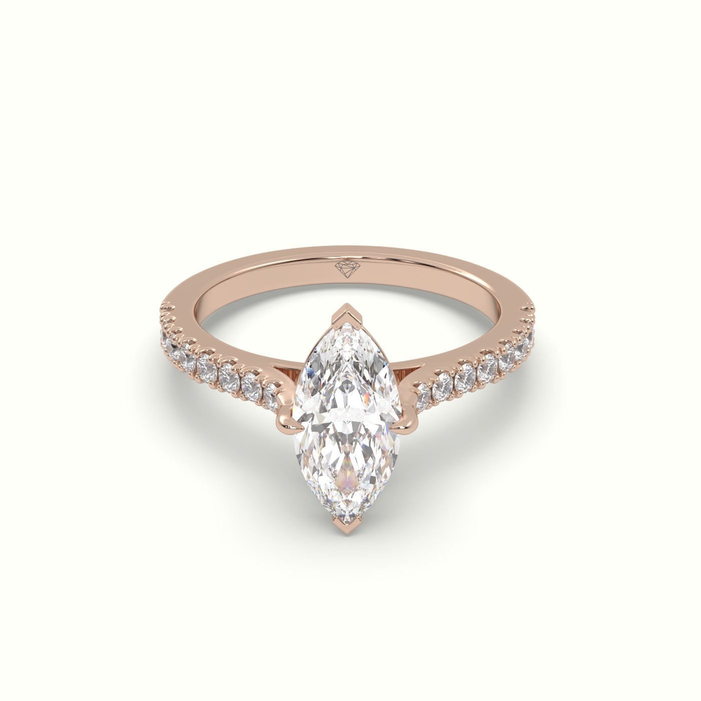 10K Rose Gold Pavé Marquise Diamond Engagement Ring with Side Stones