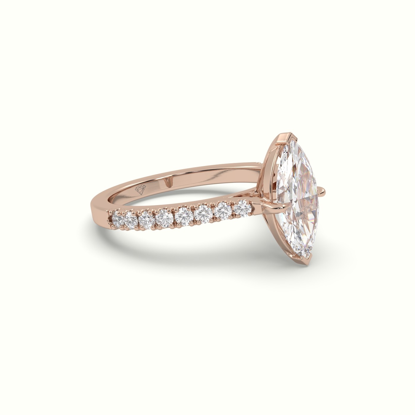 10K Rose Gold Pavé Marquise Diamond Engagement Ring with Side Stones