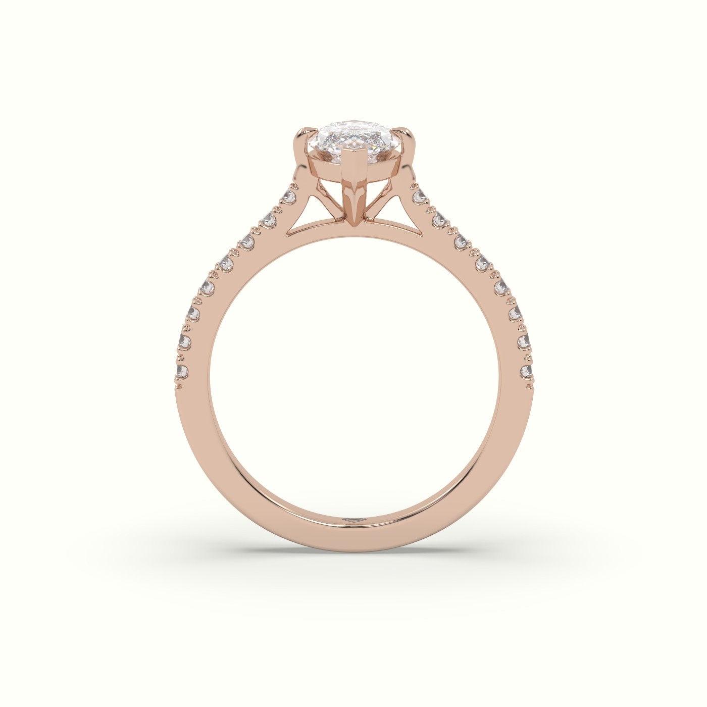 10K Rose Gold Pavé Marquise Diamond Engagement Ring with Side Stones