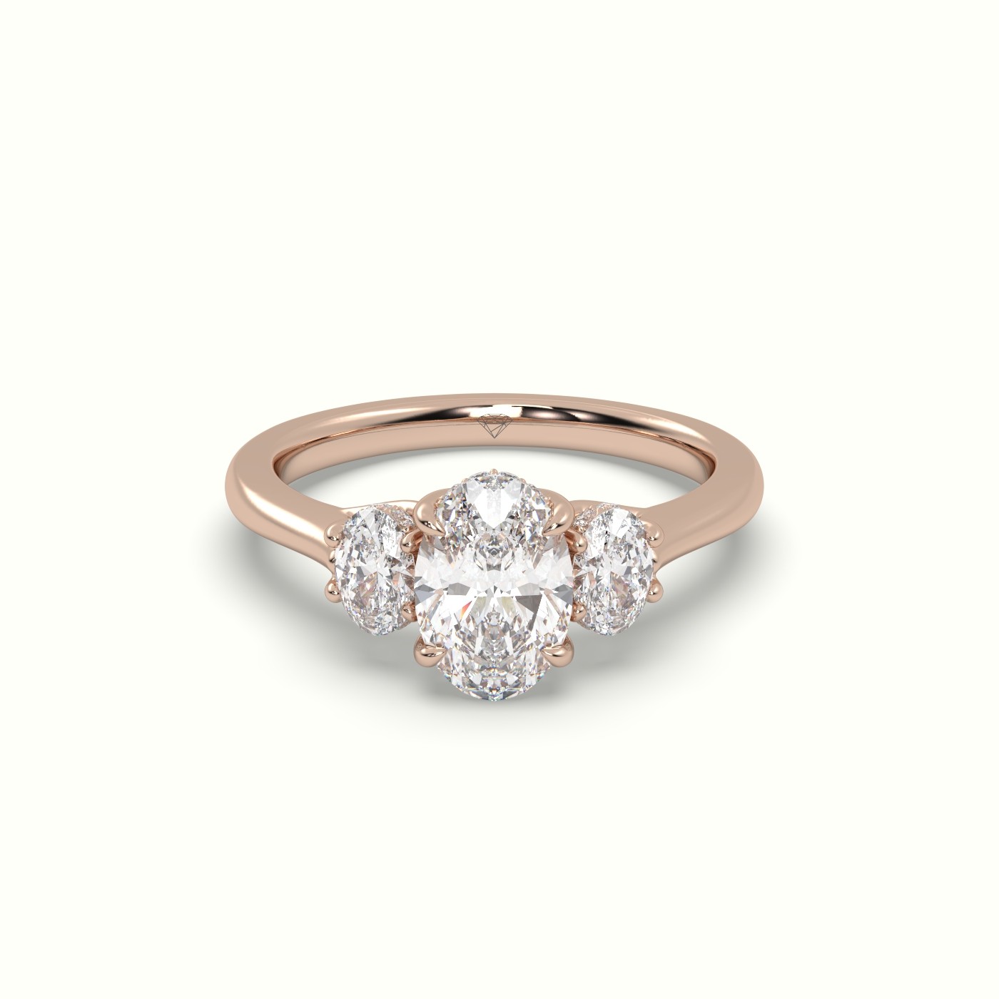 10K Rose Gold Oval Trilogy Diamond Engagement Ring