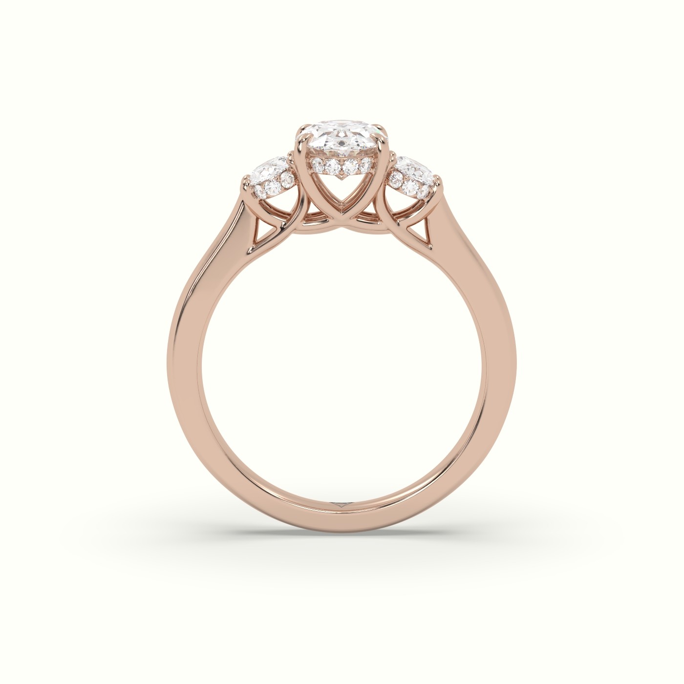 10K Rose Gold Oval Trilogy Diamond Engagement Ring