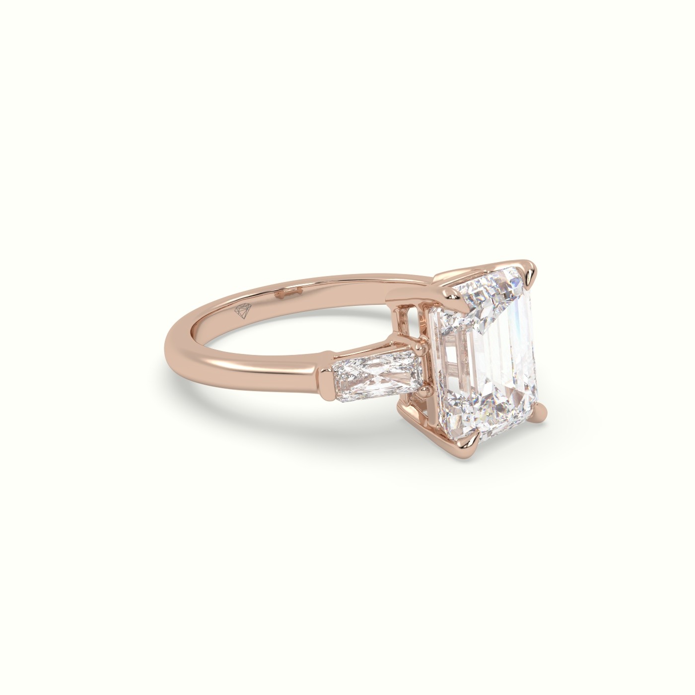 10K Rose Gold Emerald & Radiant Cut Diamond Trilogy Engagement Ring