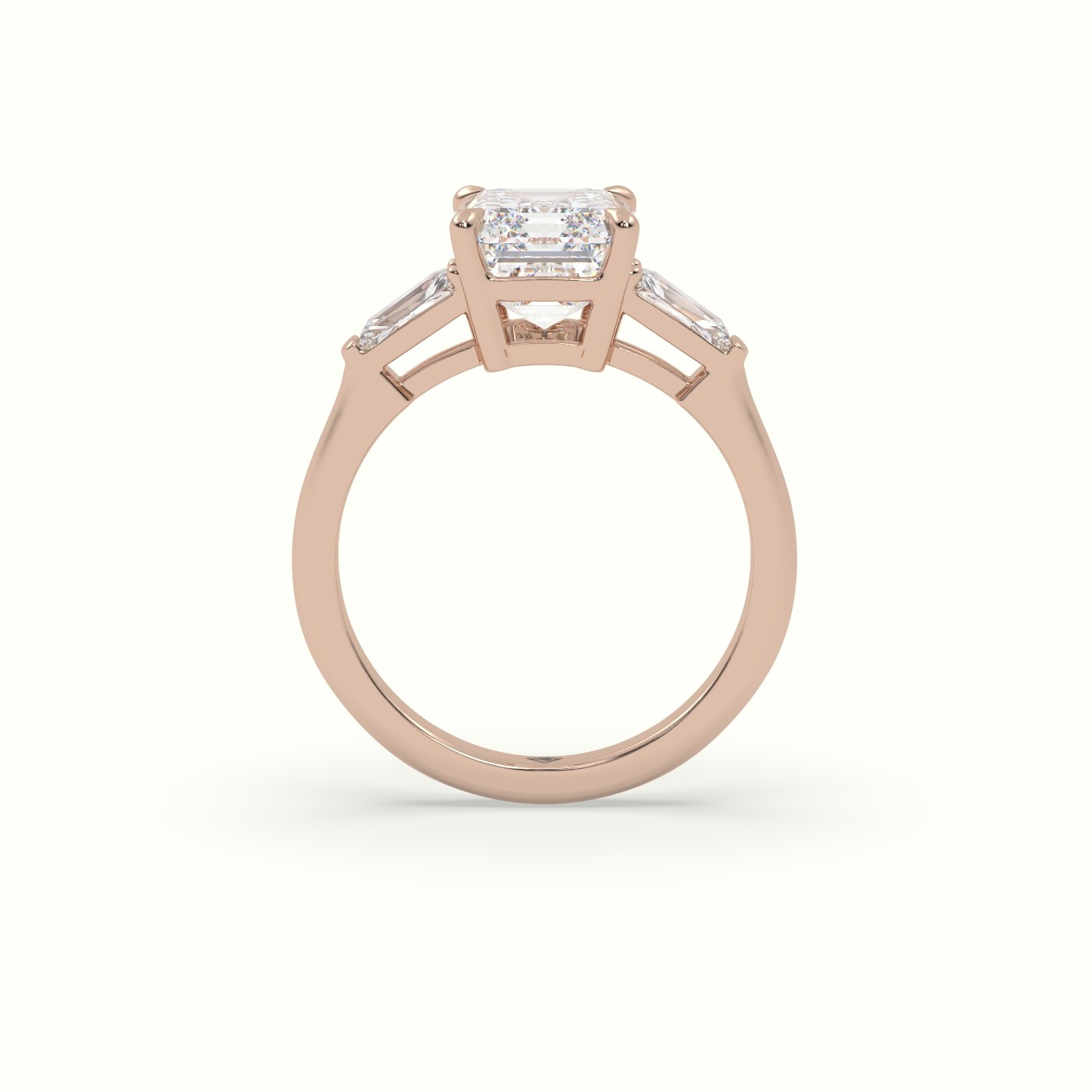 10K Rose Gold Emerald & Radiant Cut Diamond Trilogy Engagement Ring