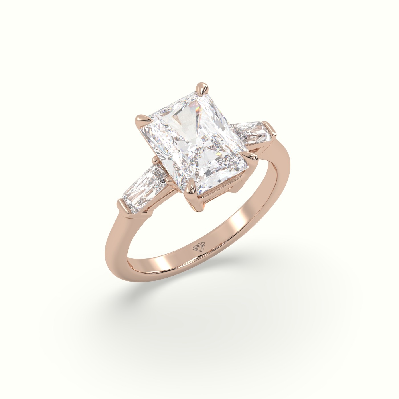 10K Rose Gold Radiant Trilogy Diamond Engagement Ring