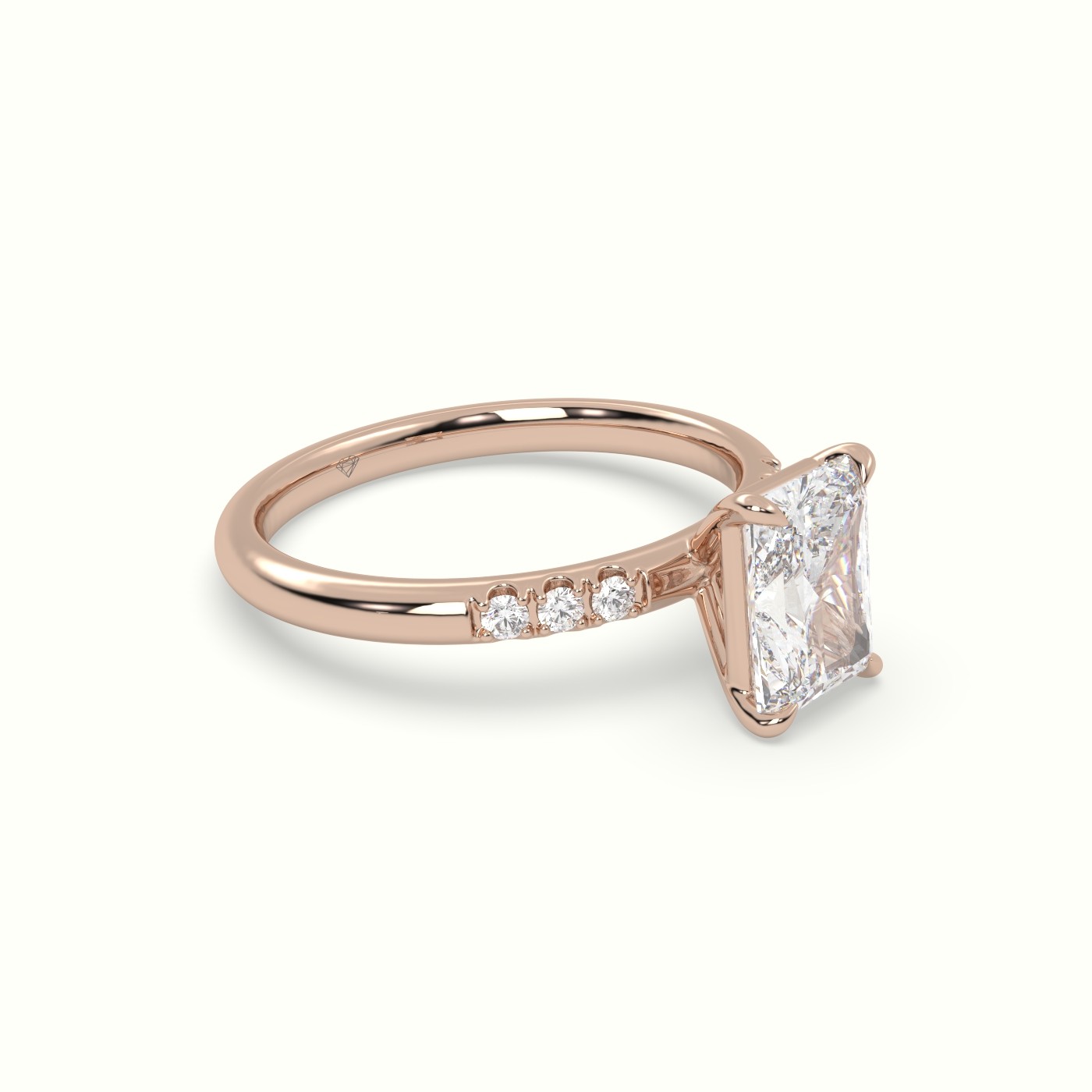 10K Rose Gold Radiant Cut Diamond Pave Engagement Ring