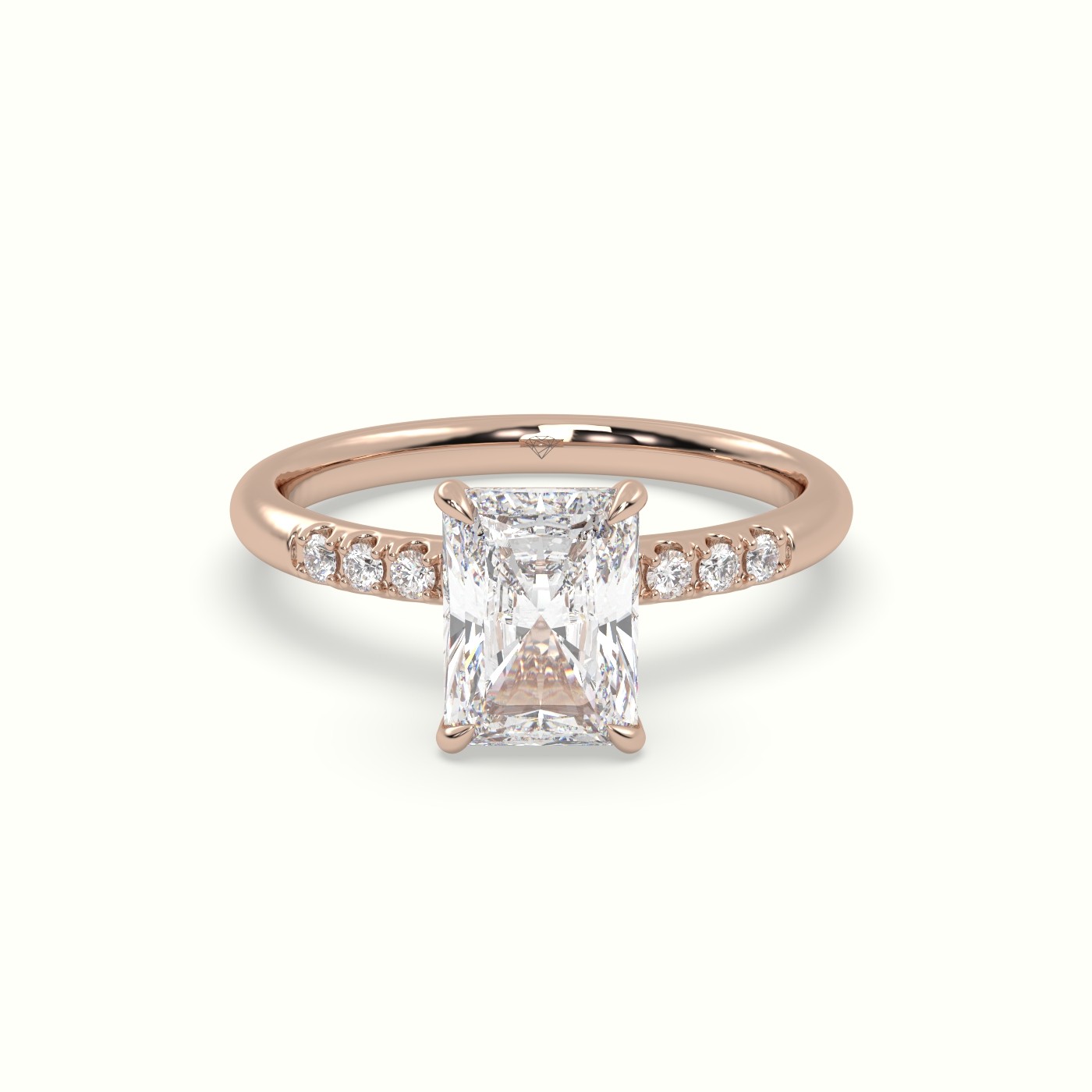 10K Rose Gold Radiant Cut Diamond Pave Engagement Ring