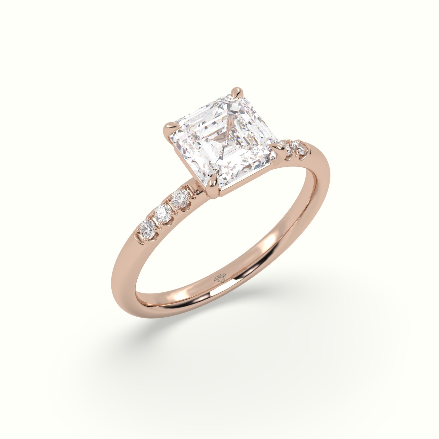 10K Rose Gold Asscher Cut Diamond Pave Engagement Ring