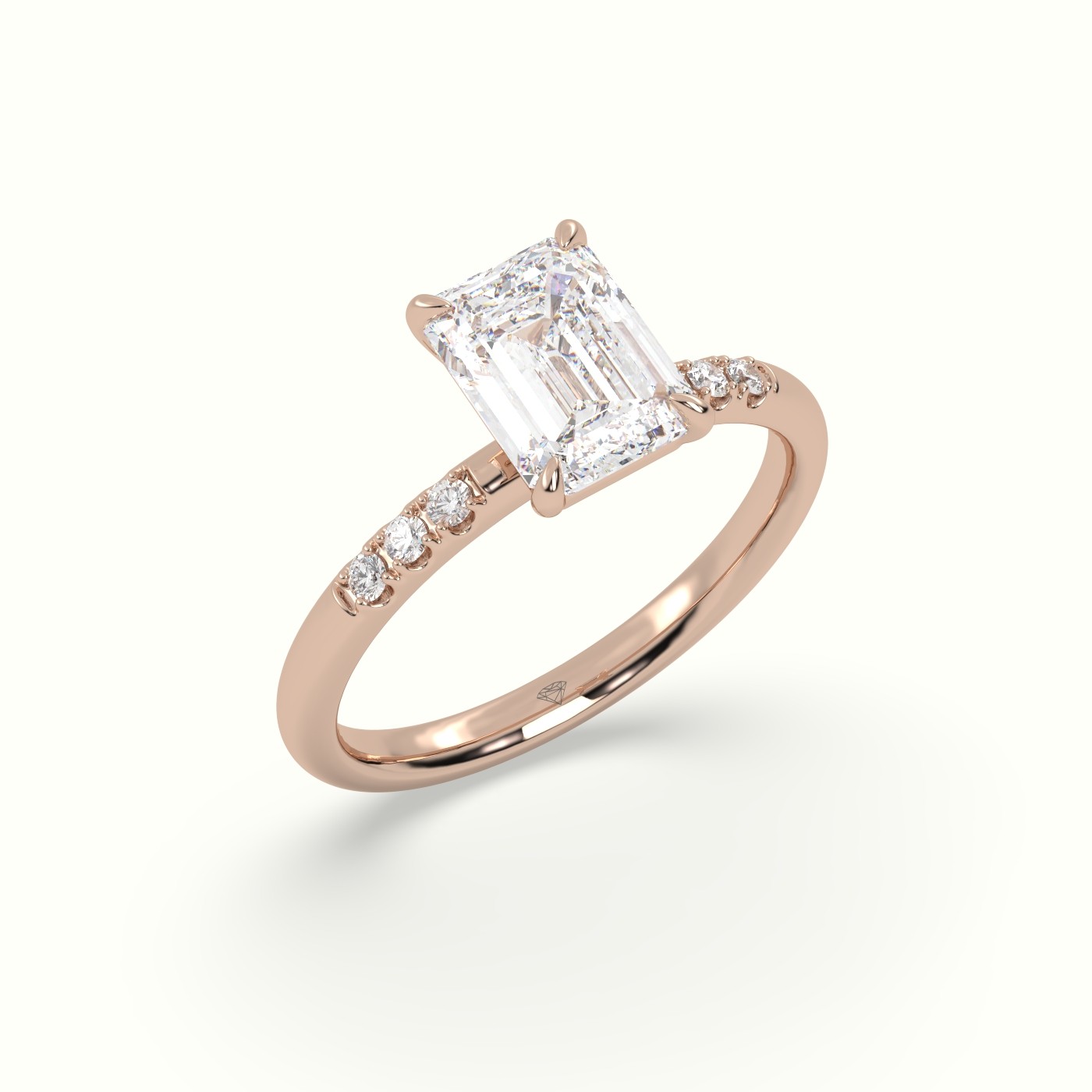 10K Rose Gold Emerald Cut Diamond Pave Engagement Ring