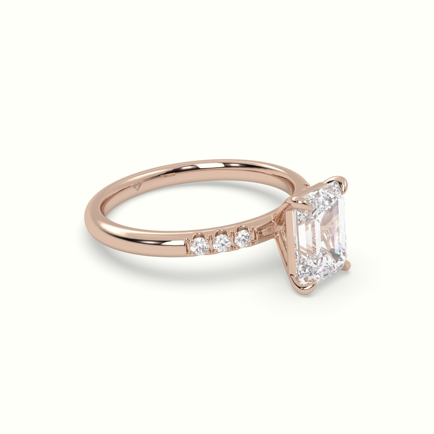 10K Rose Gold Emerald Cut Diamond Pave Engagement Ring