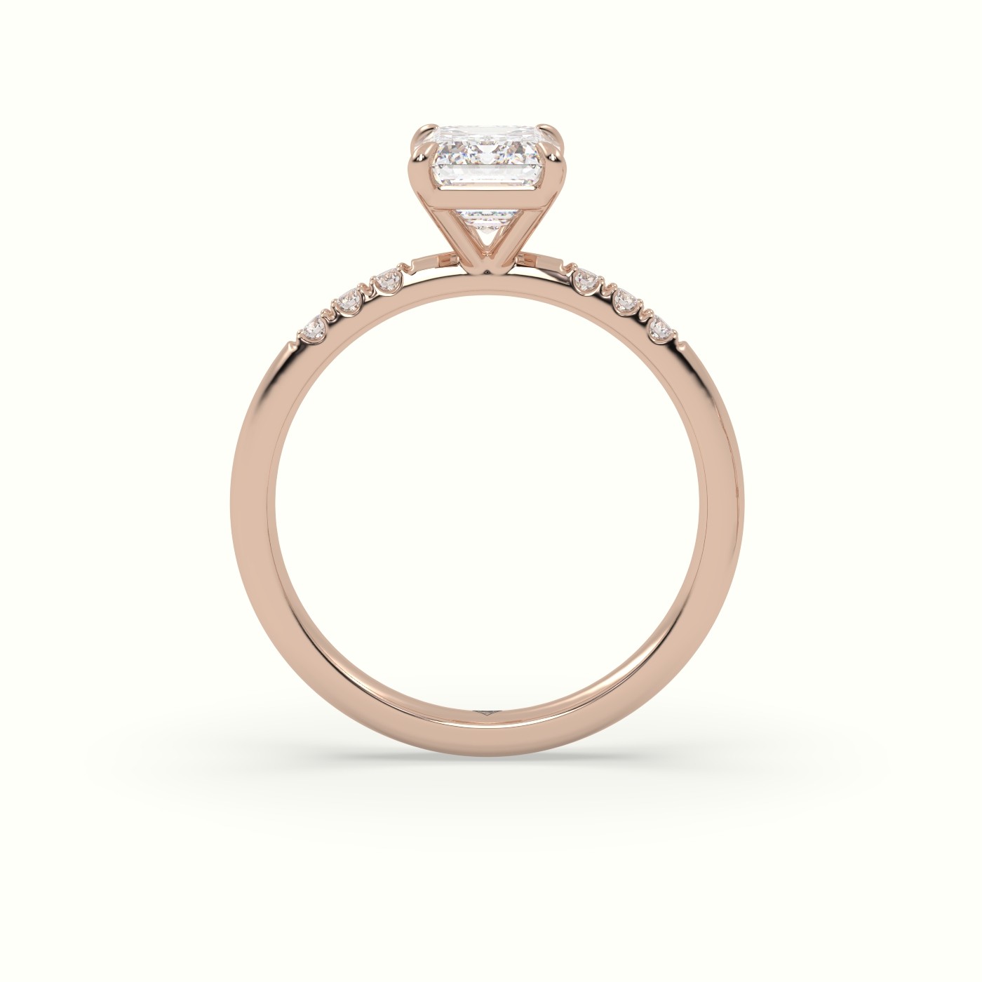 10K Rose Gold Emerald Cut Diamond Pave Engagement Ring