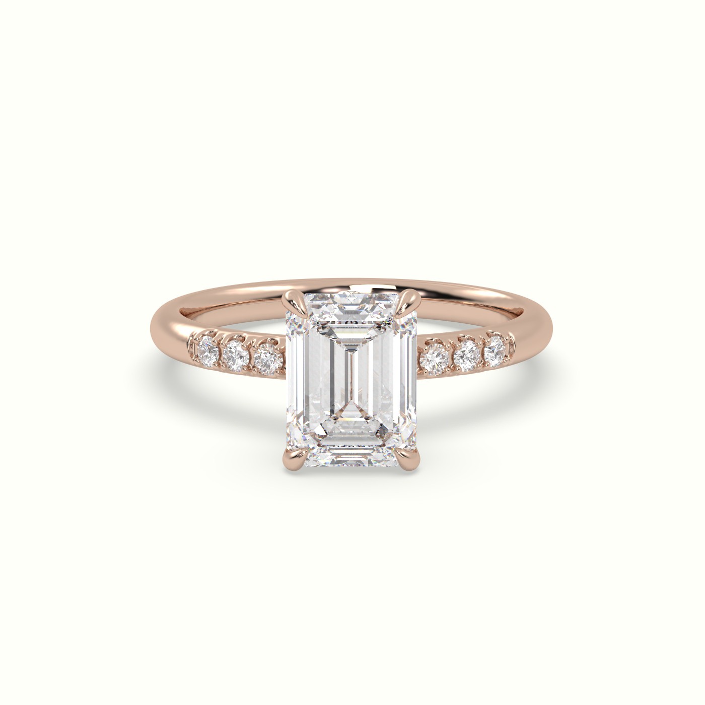 10K Rose Gold Emerald Cut Diamond Pave Engagement Ring