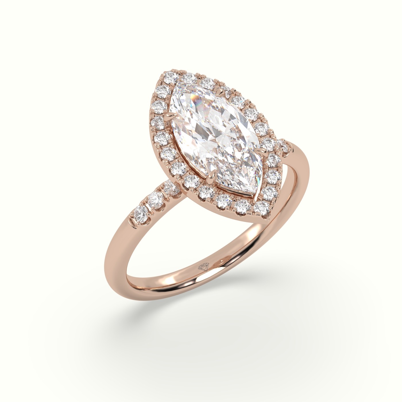 10K Rose Gold Marquise Cut Diamond Halo Engagement Ring