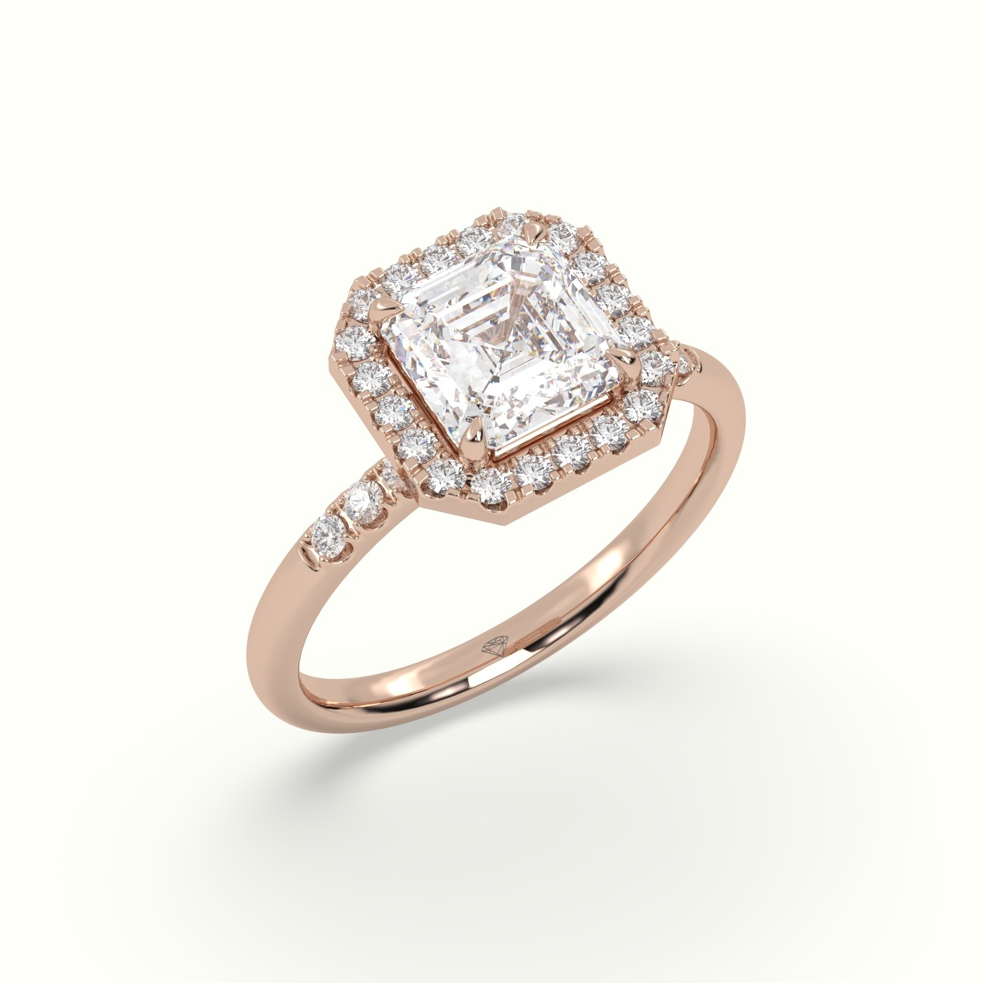 10K Rose Gold Asscher Cut Halo Diamond Engagement Ring