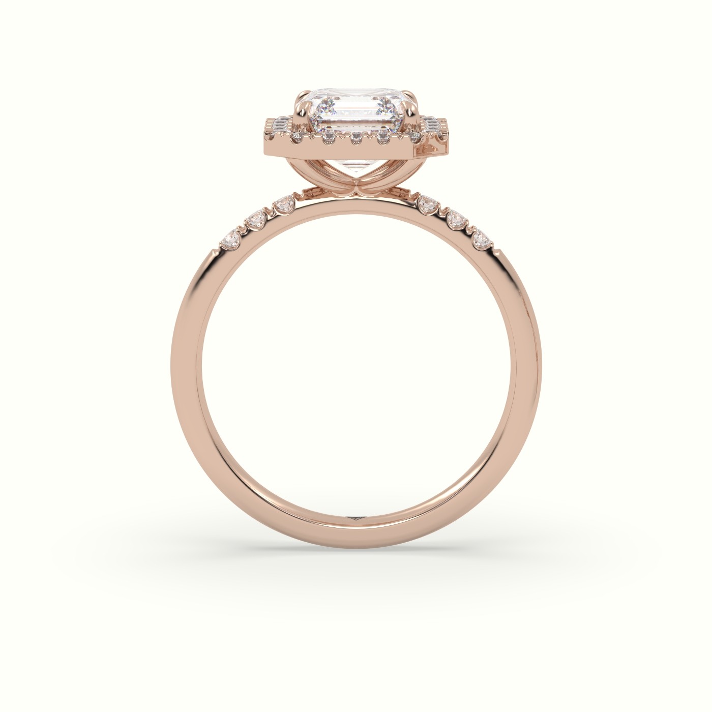 10K Rose Gold Asscher Cut Halo Diamond Engagement Ring