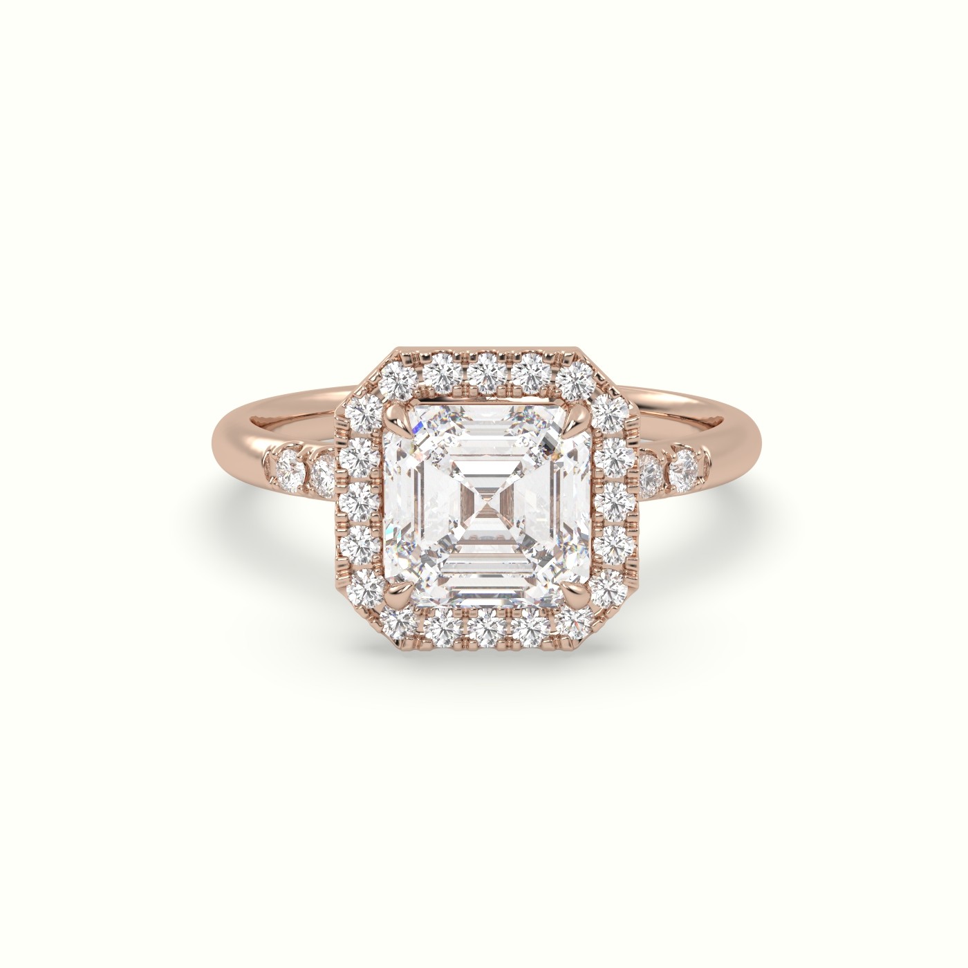 10K Rose Gold Asscher Cut Halo Diamond Engagement Ring