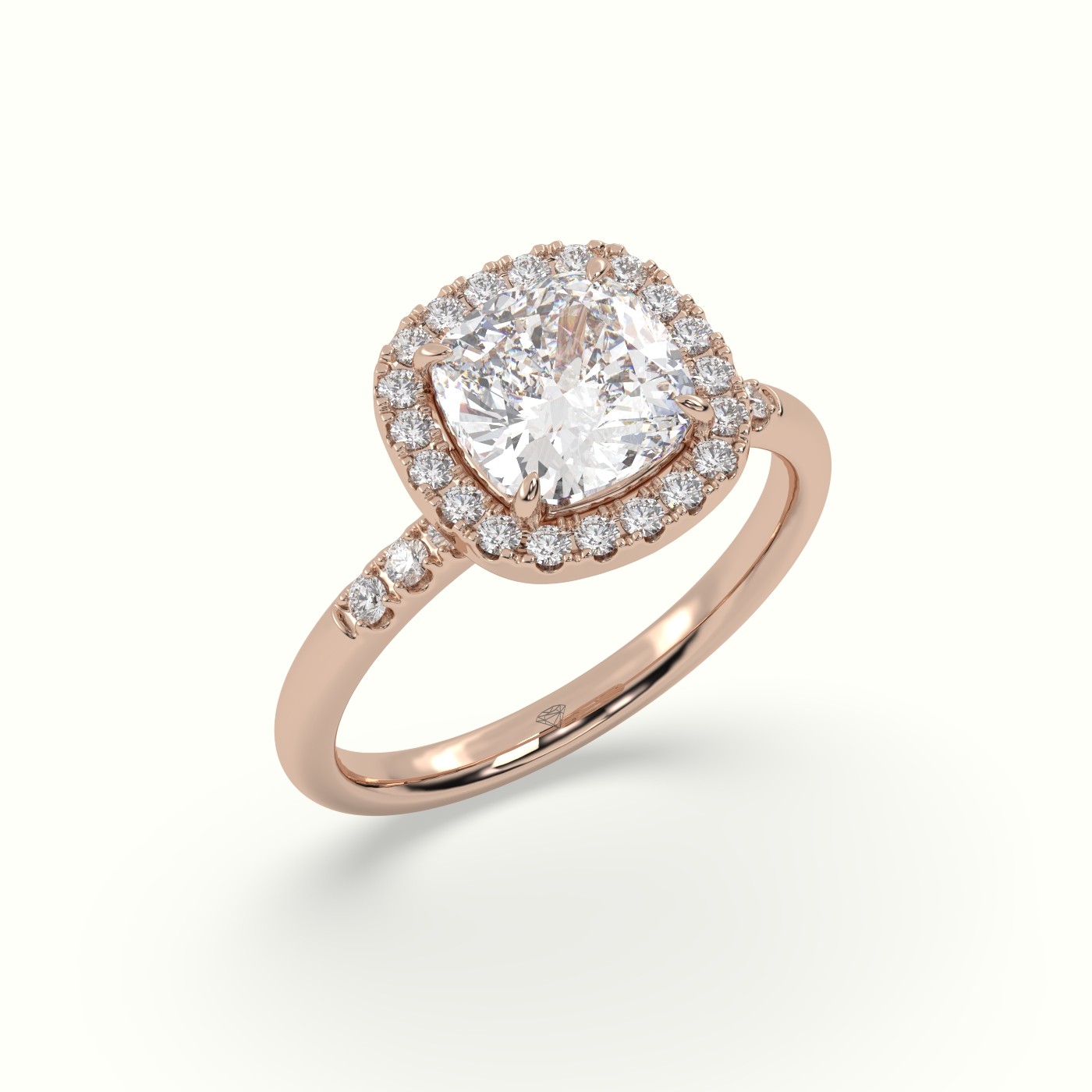 10K Rose Gold Cushion Cut Halo Diamond Engagement Ring