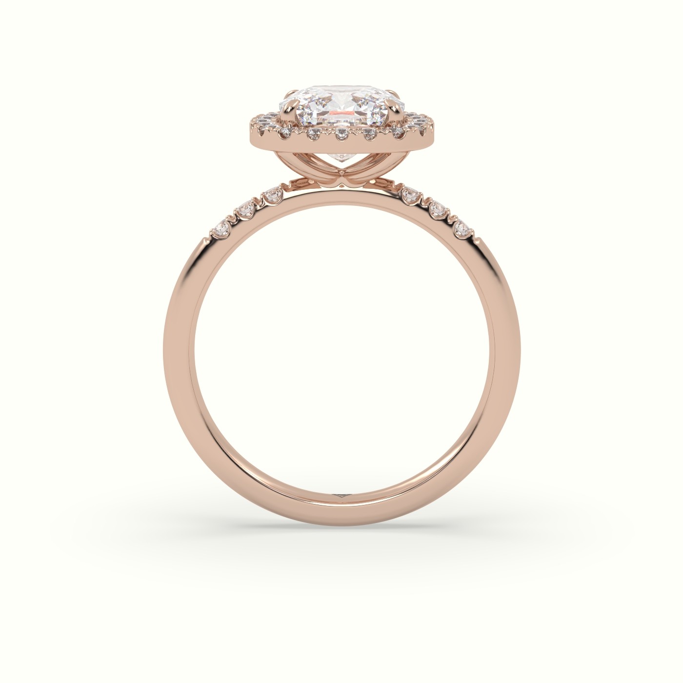 10K Rose Gold Cushion Cut Halo Diamond Engagement Ring