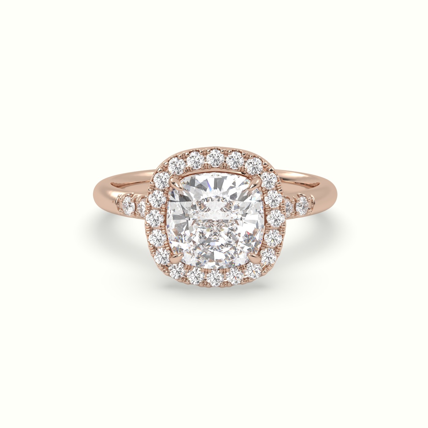 10K Rose Gold Cushion Cut Halo Diamond Engagement Ring