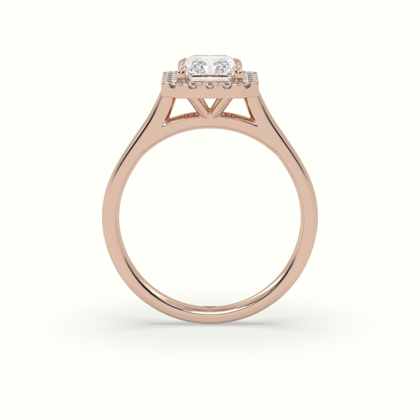 10K Rose Gold Radiant Cut Halo Diamond Engagement Ring
