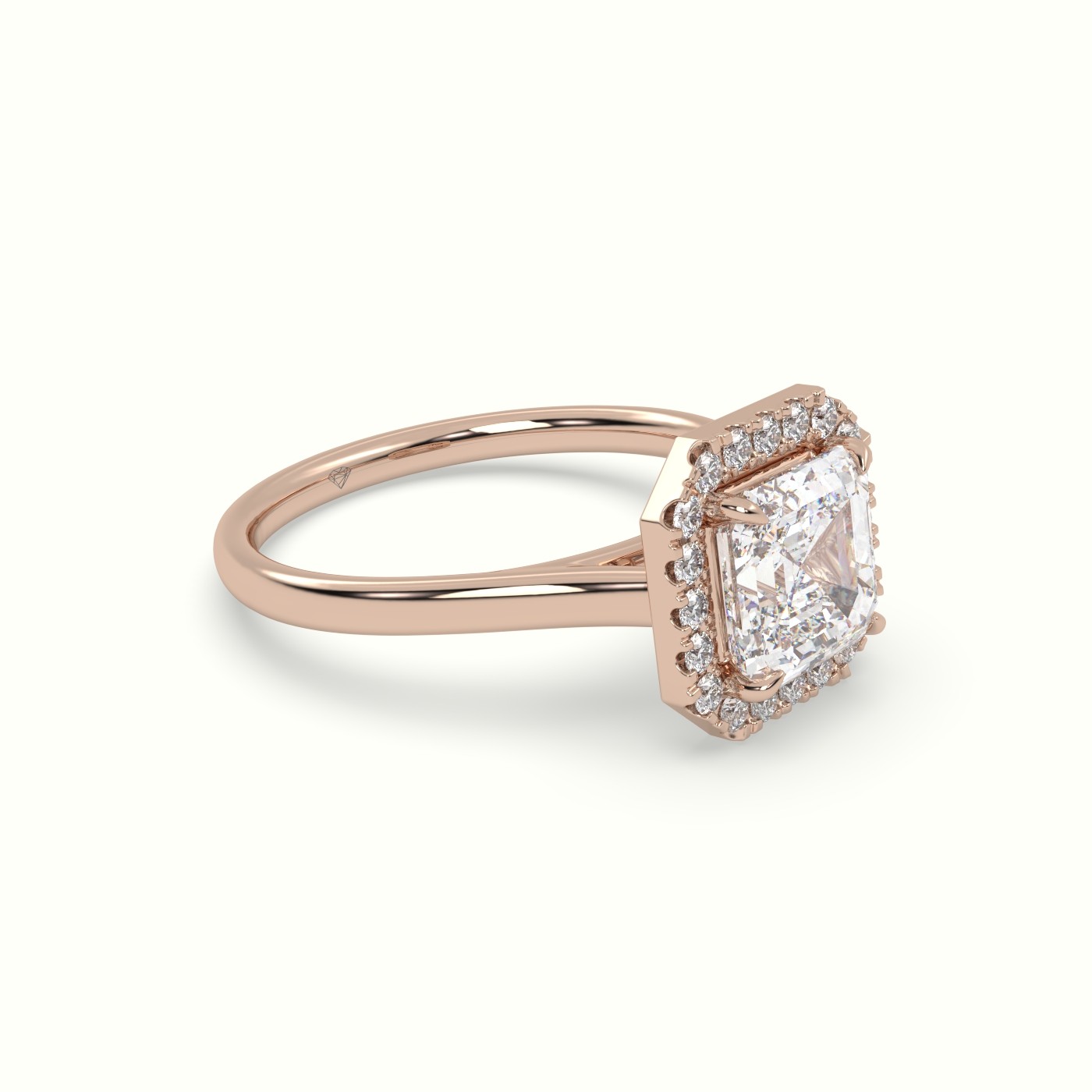 10K Rose Gold Asscher Cut Halo Diamond Engagement Ring