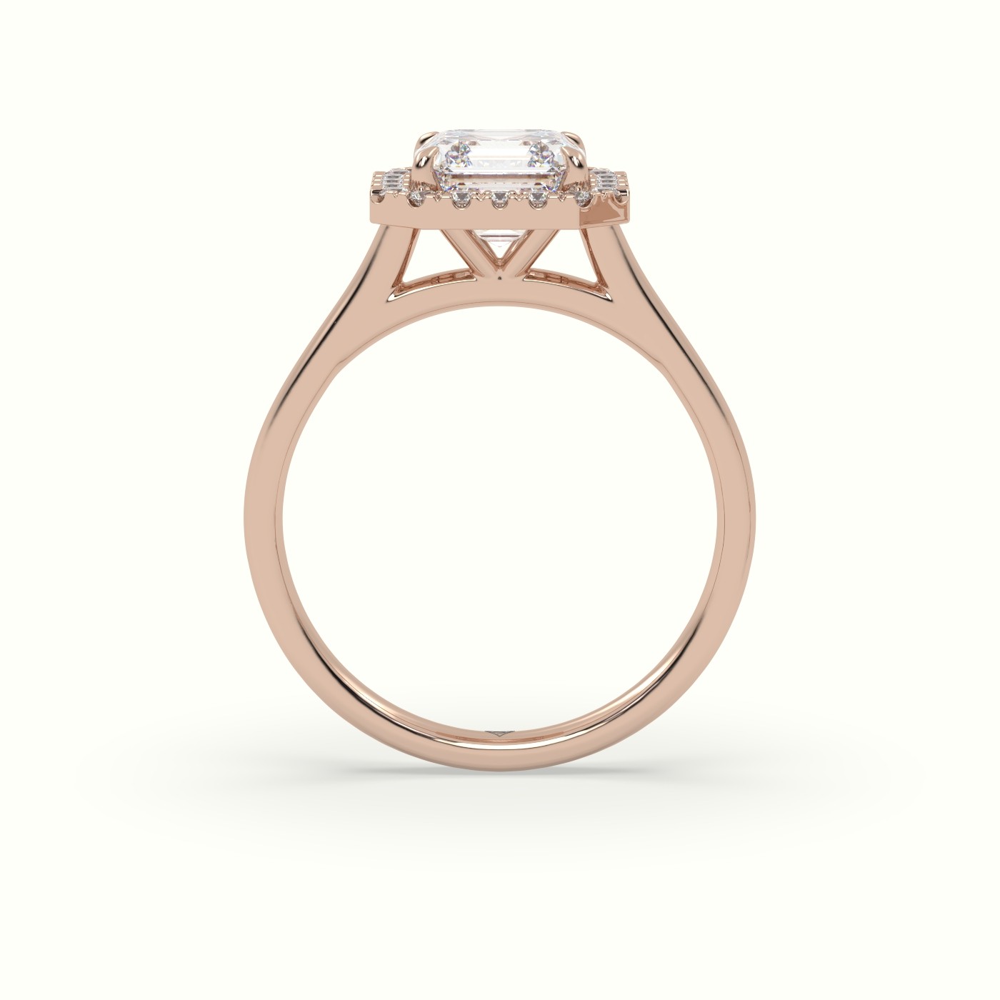 10K Rose Gold Asscher Cut Halo Diamond Engagement Ring