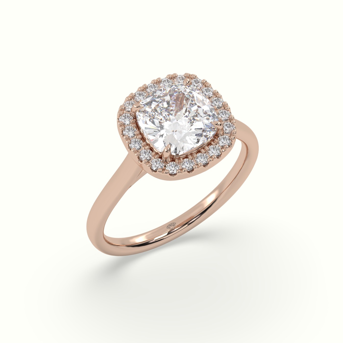 10K Rose Gold Cushion Cut Halo Diamond Engagement Ring