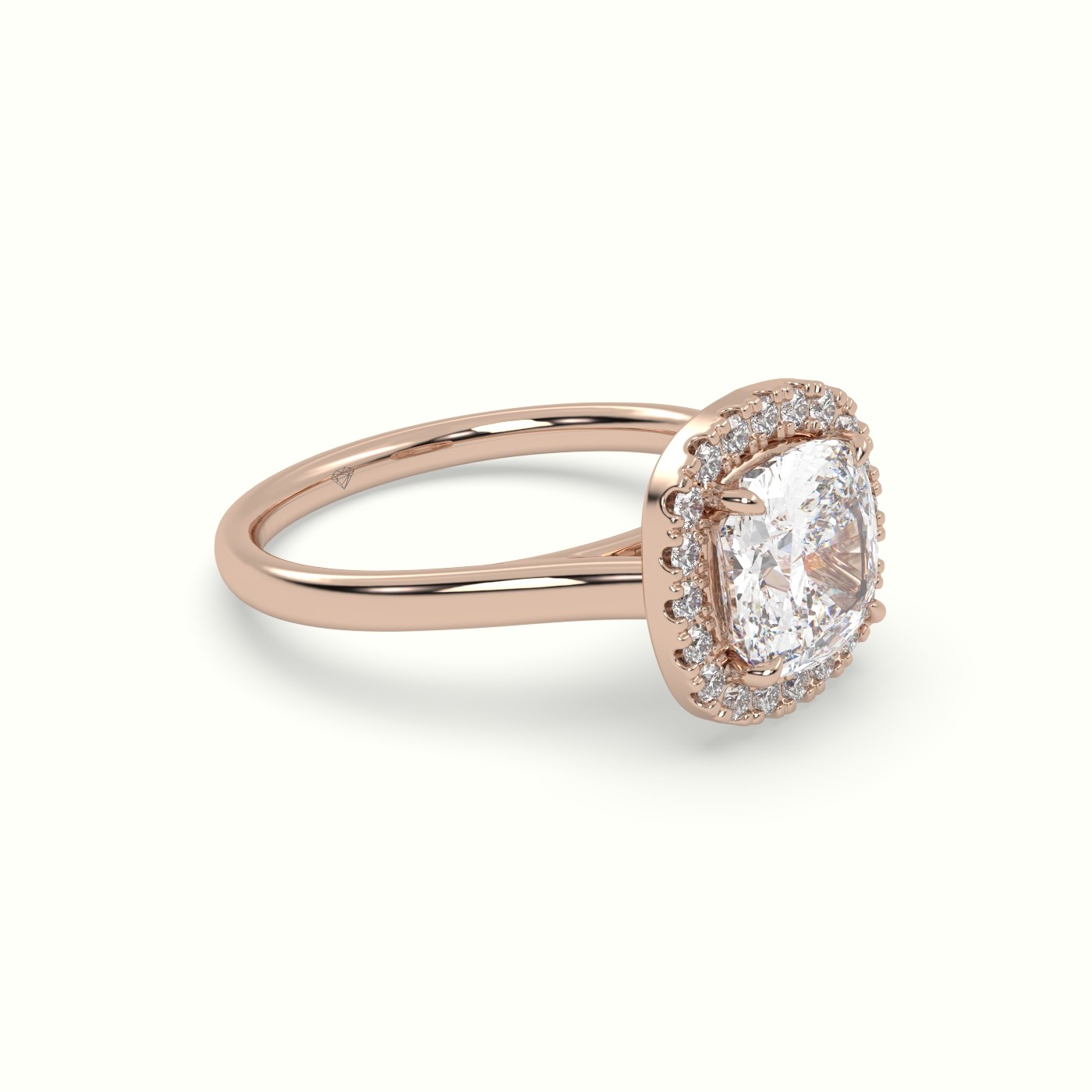 10K Rose Gold Cushion Cut Halo Diamond Engagement Ring