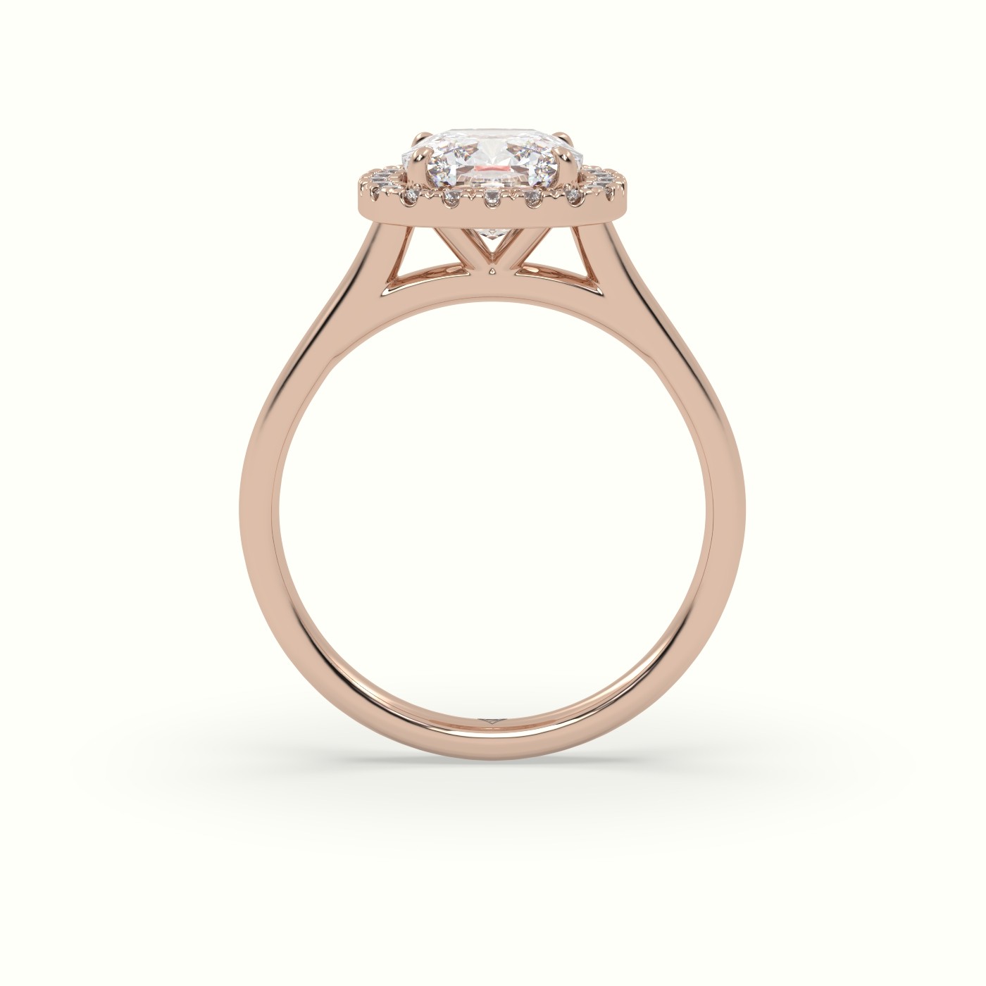 10K Rose Gold Cushion Cut Halo Diamond Engagement Ring