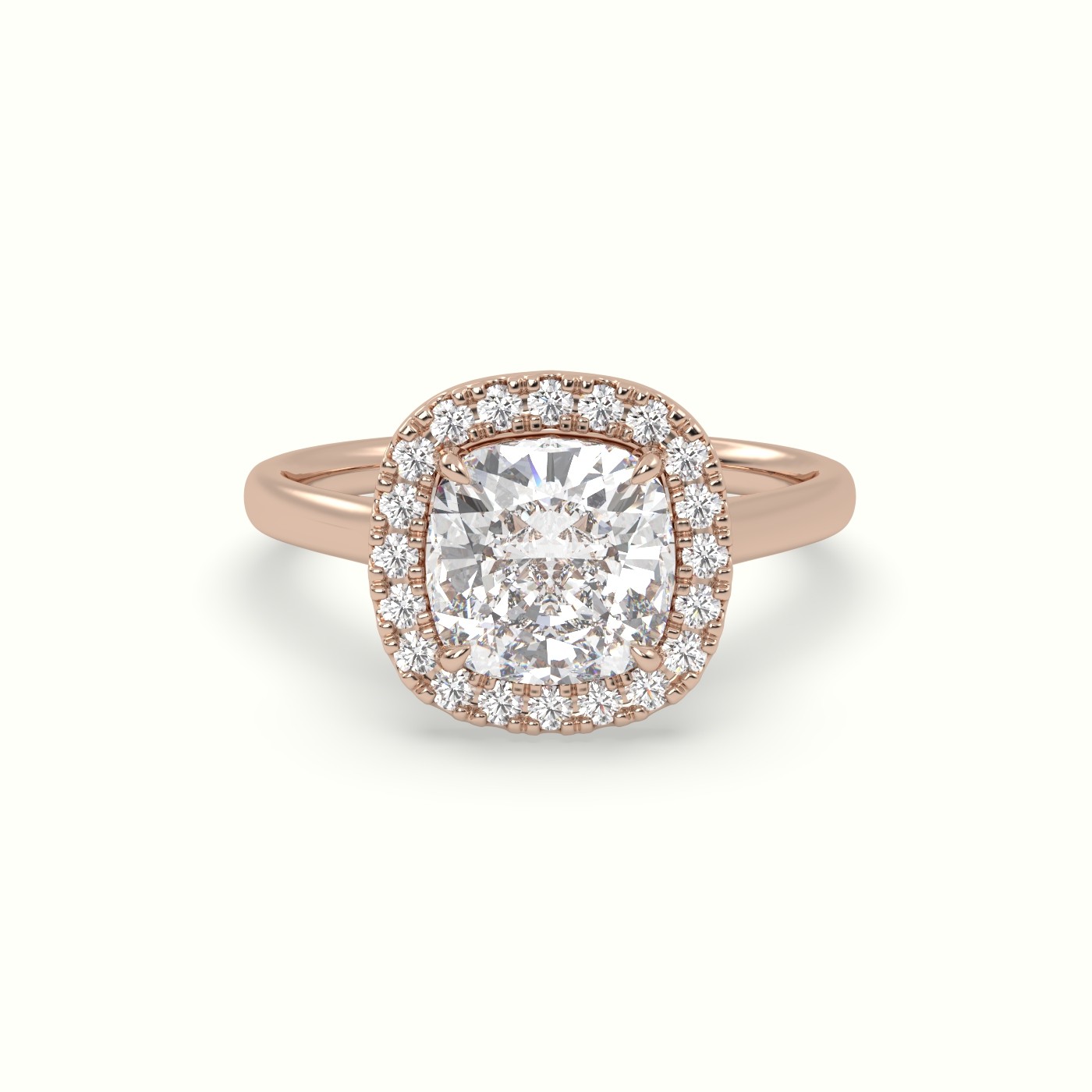 10K Rose Gold Cushion Cut Halo Diamond Engagement Ring