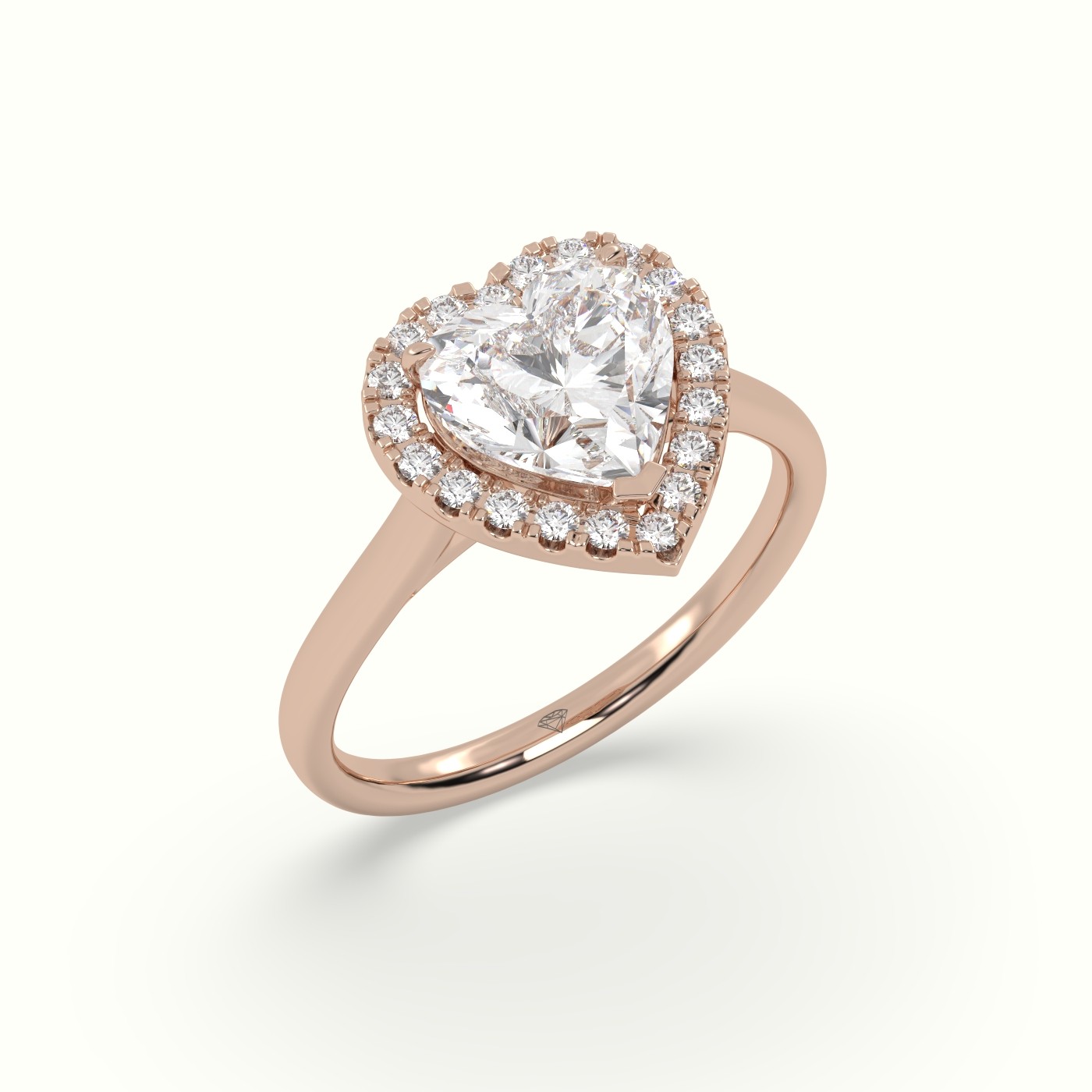 10K Rose Gold Heart Cut Halo Diamond Engagement Ring