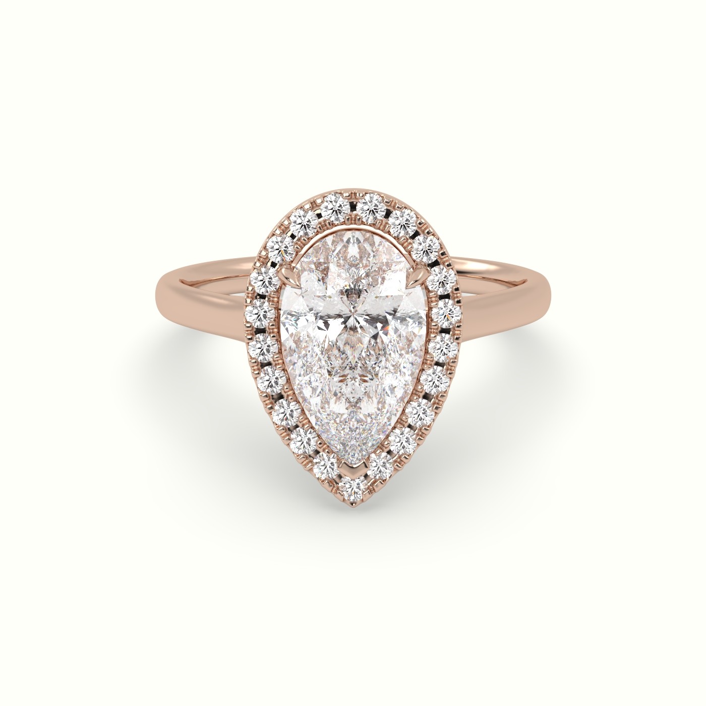 10K Rose Gold Pear Cut Halo Diamond Engagement Ring