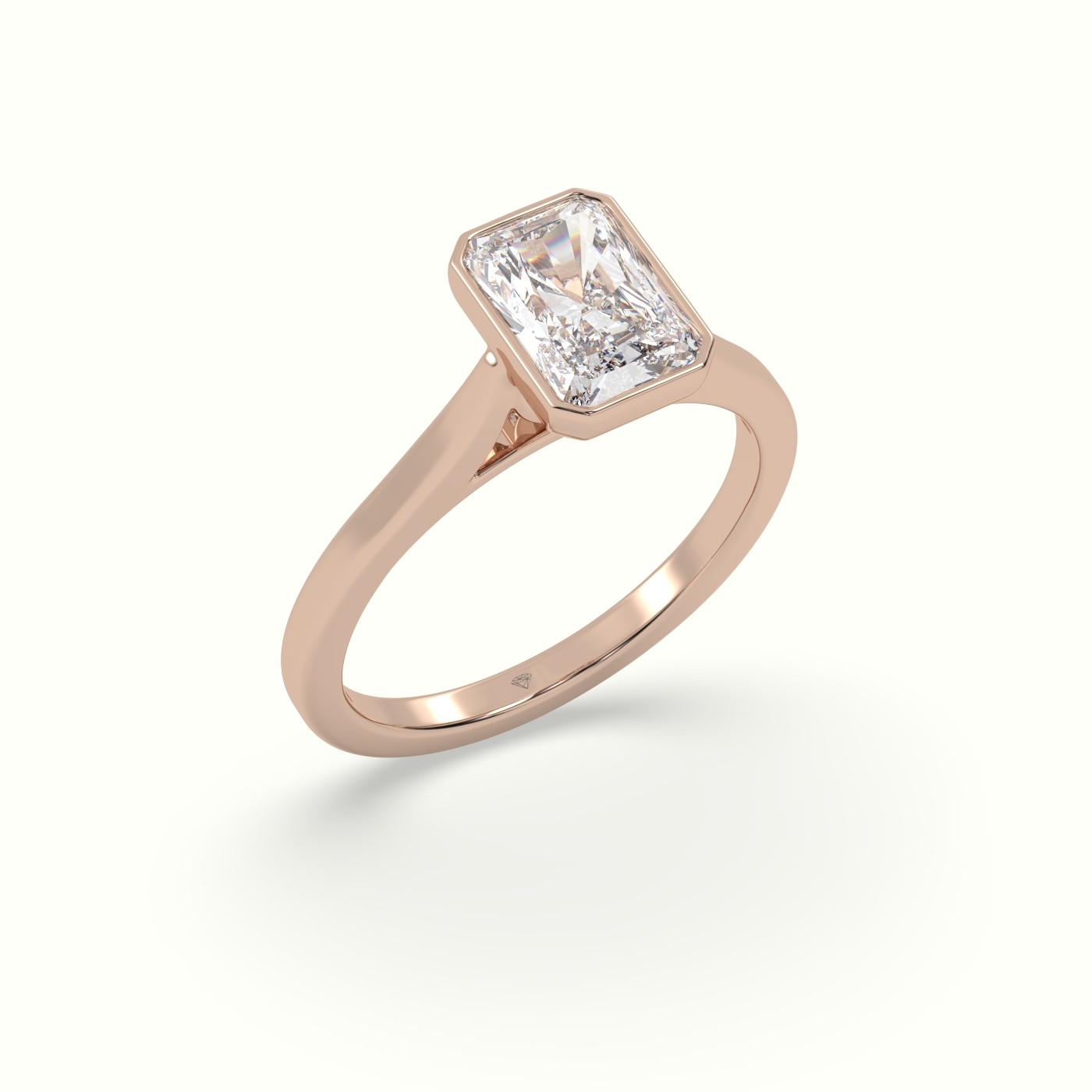 10K Rose Gold Radiant Cut Diamond Bezel Set Engagement Ring