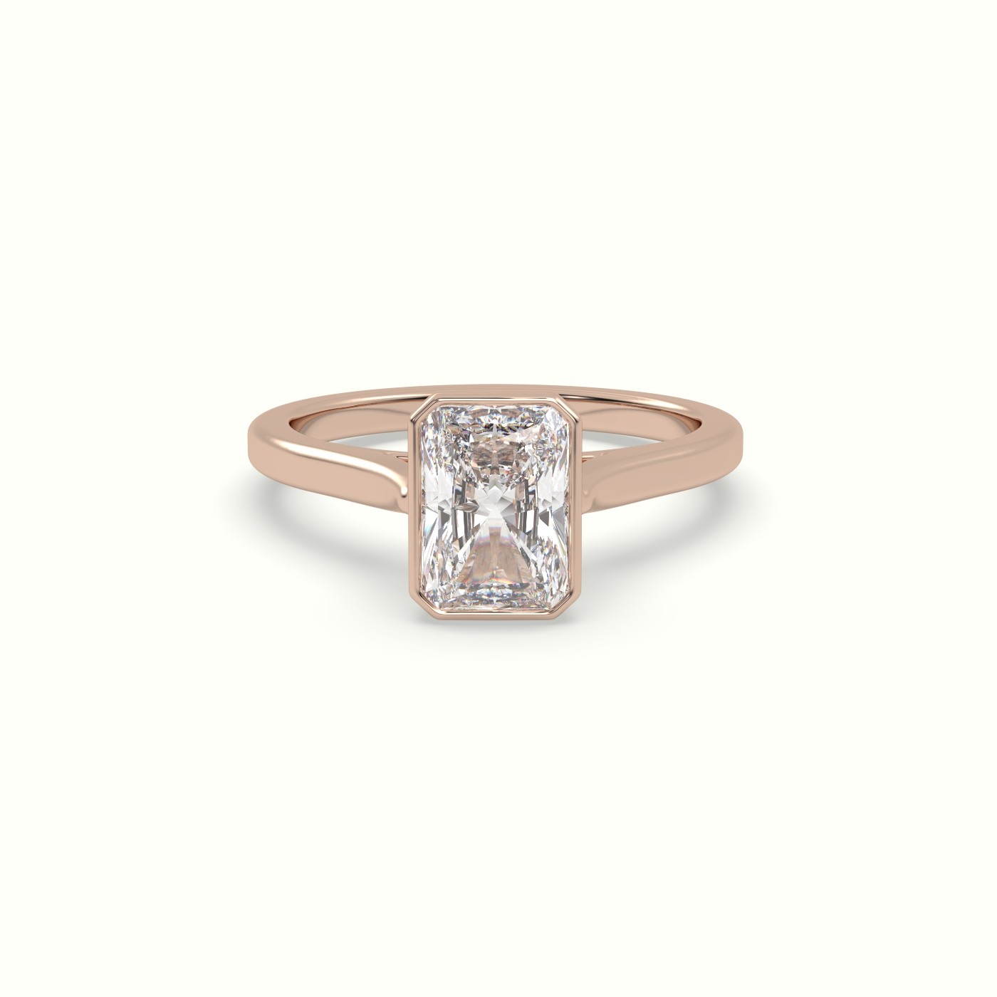 10K Rose Gold Radiant Cut Diamond Bezel Set Engagement Ring