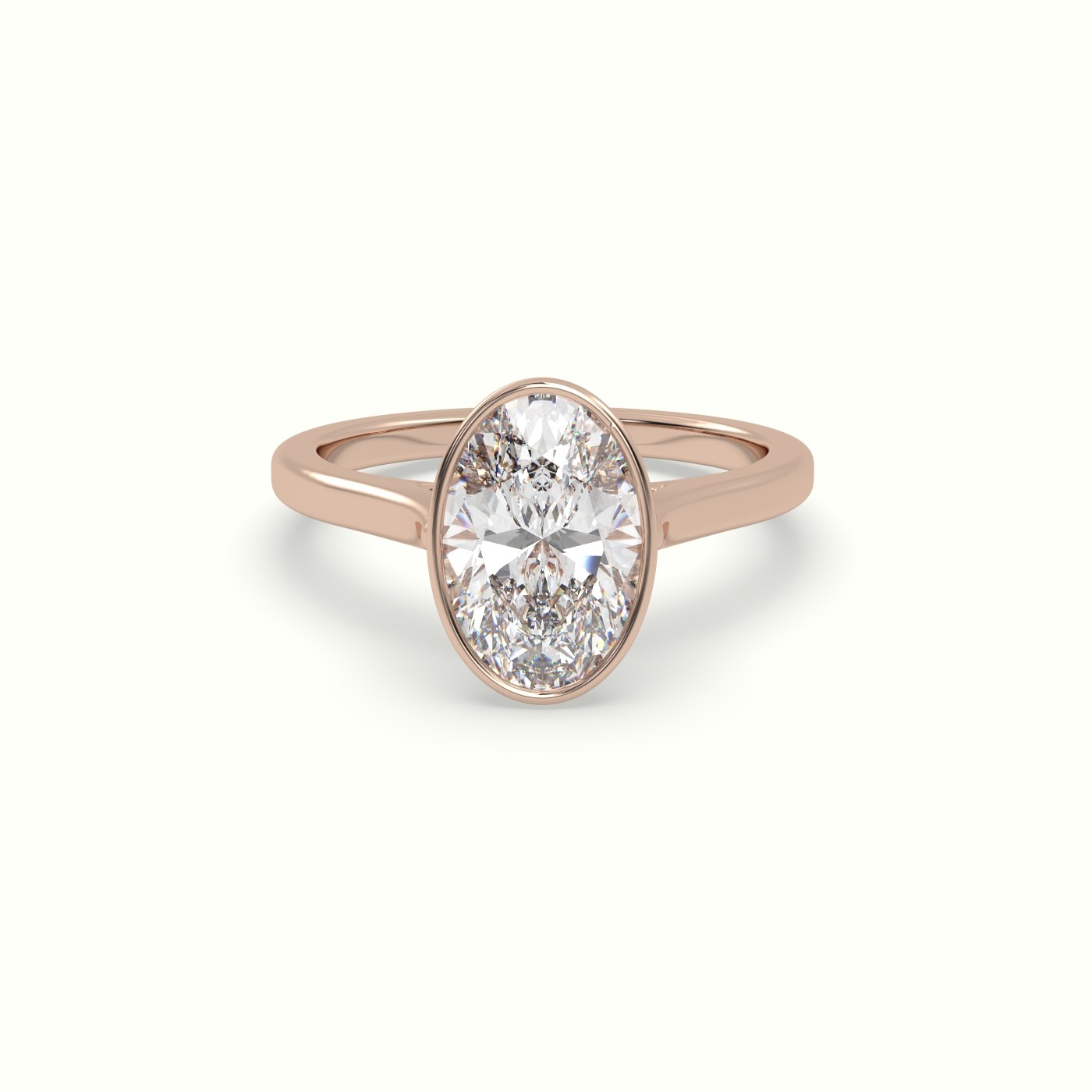10K Rose Gold Oval Cut Diamond Bezel Set Engagement Ring