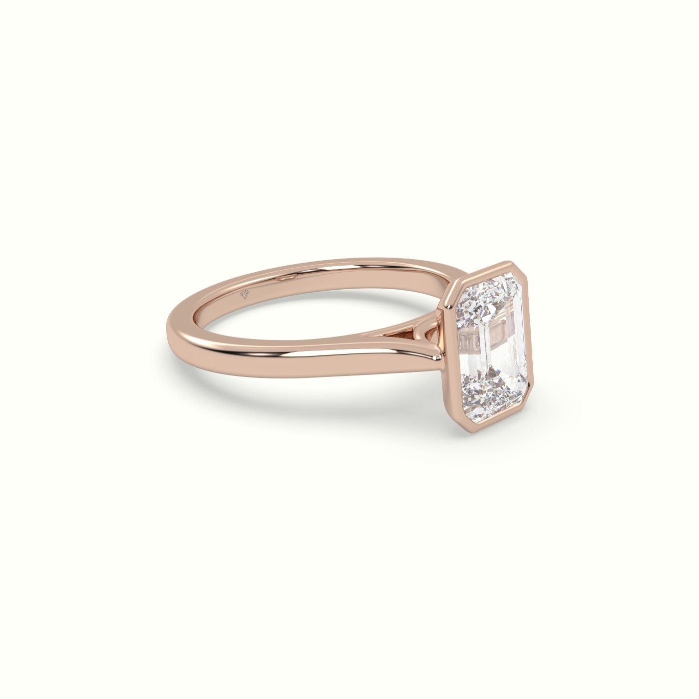 10K Rose Gold Emerald Cut Diamond Bezel Set Engagement Ring