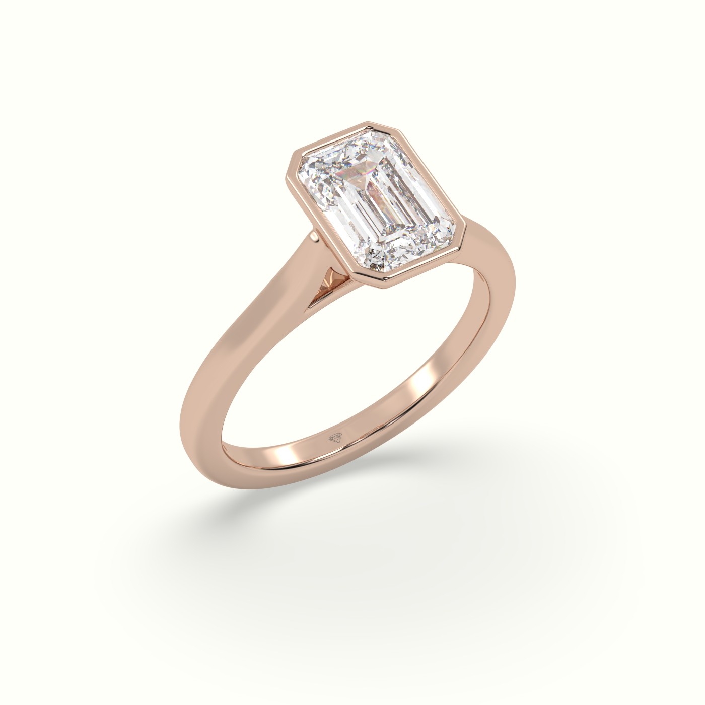 10K Rose Gold Emerald Cut Diamond Bezel Set Engagement Ring