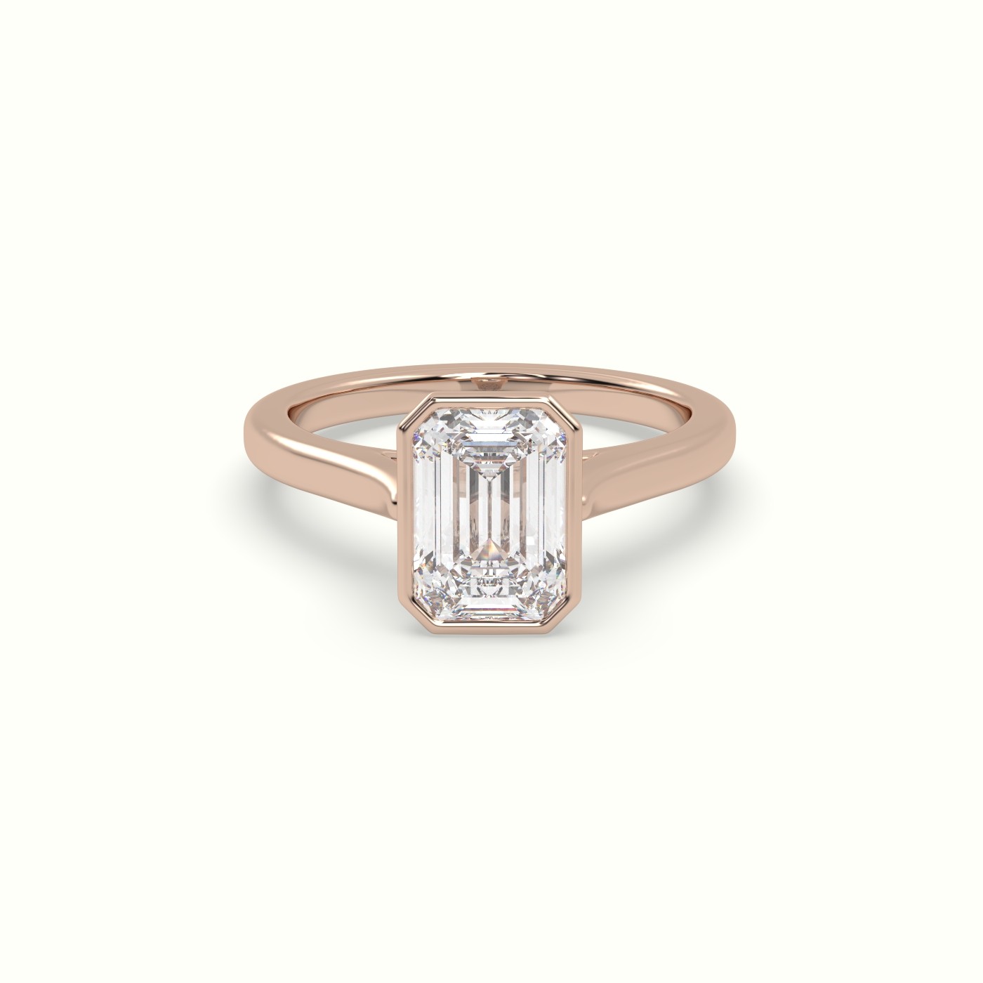 10K Rose Gold Emerald Cut Diamond Bezel Set Engagement Ring
