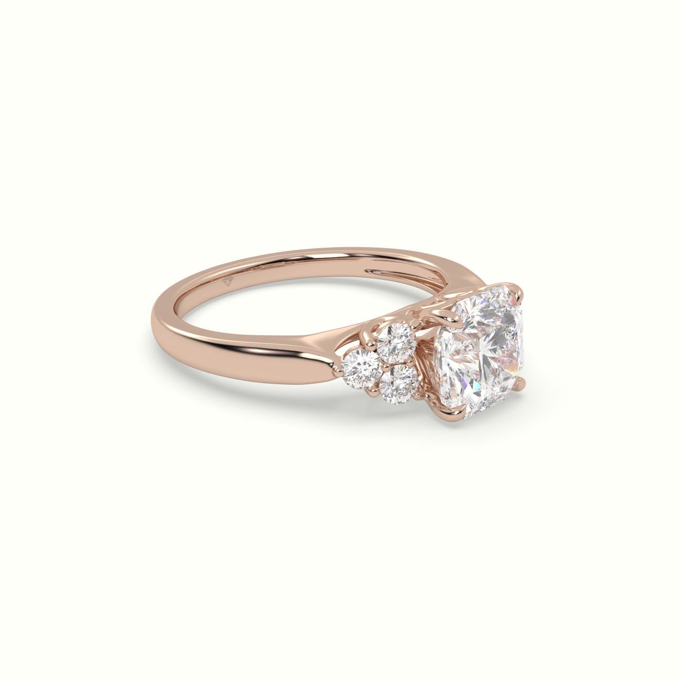 10K Rose Gold Asscher Cut Diamond Side Stone Engagement Ring