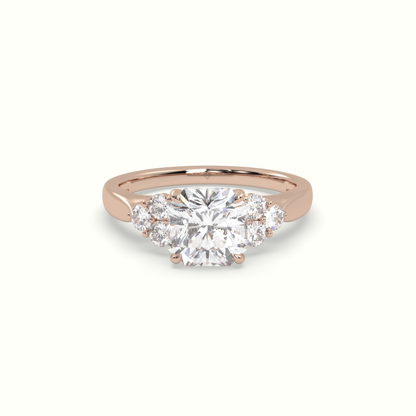 10K Rose Gold Asscher Cut Diamond Side Stone Engagement Ring