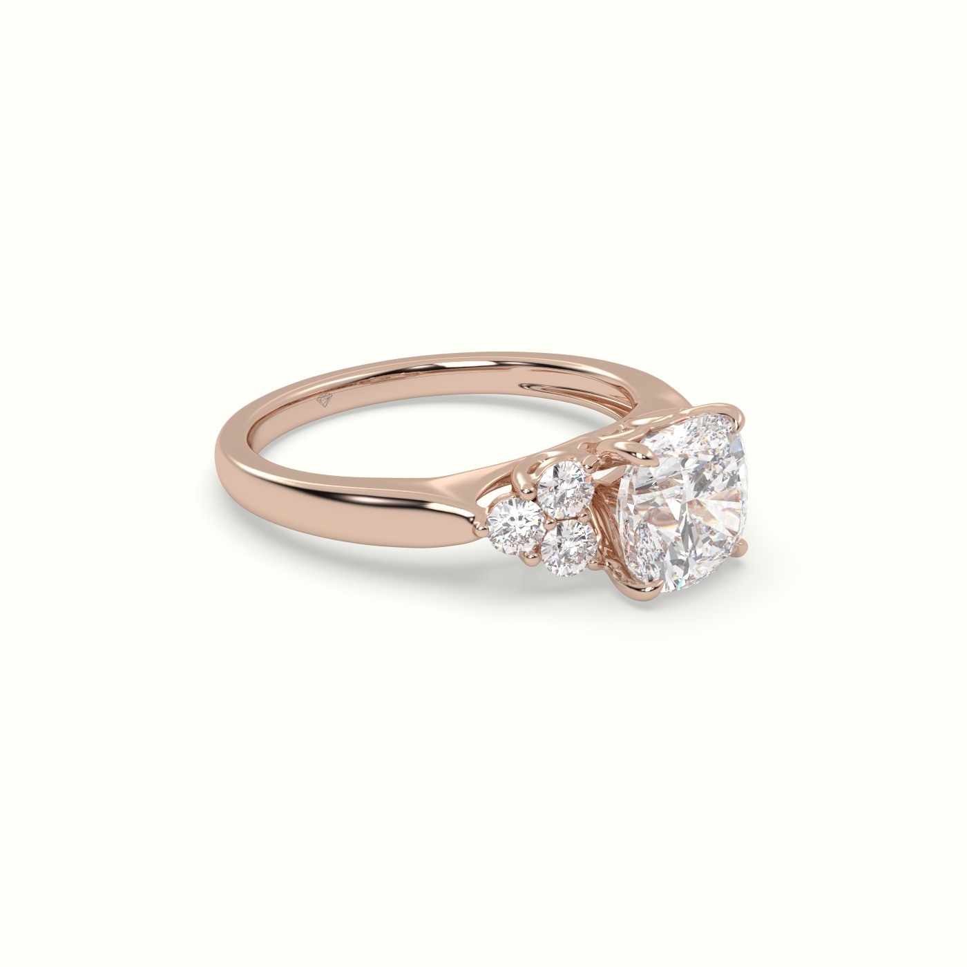 10K Rose Gold Cushion Cut Diamond Side Stone Engagement Ring