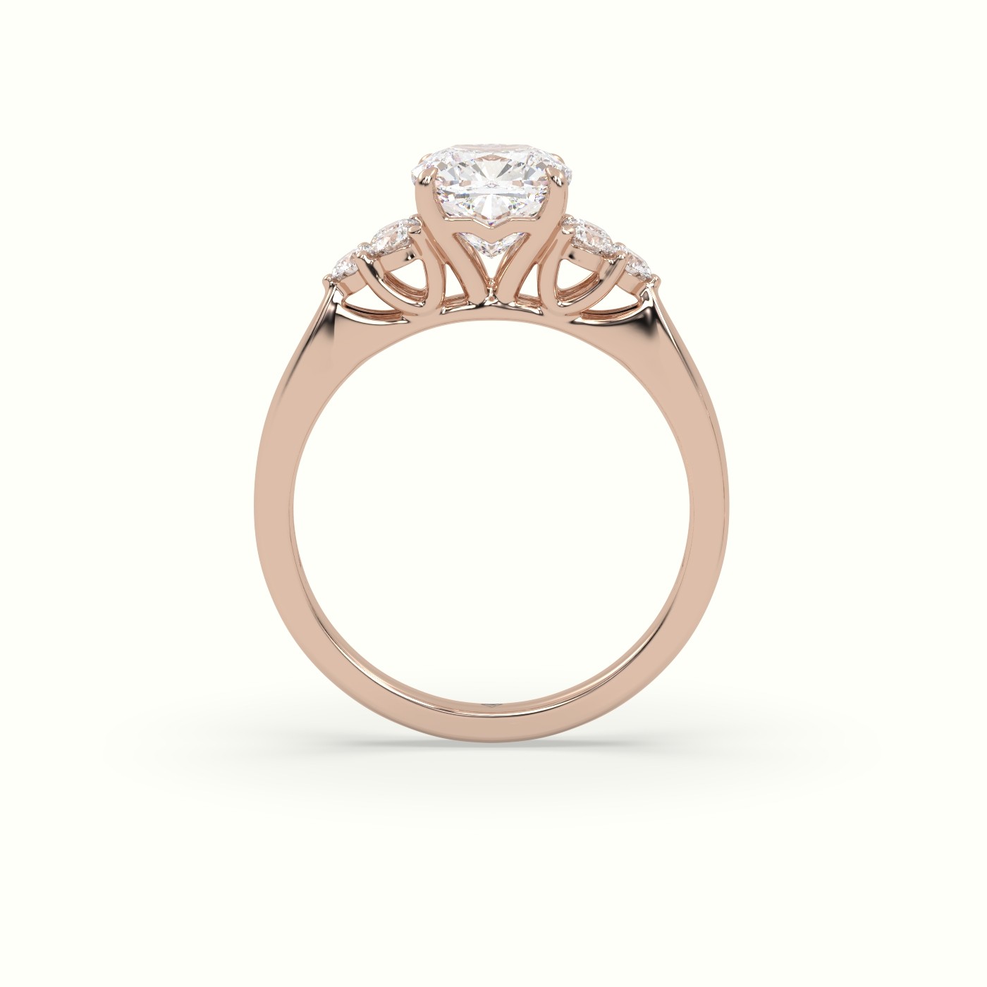 10K Rose Gold Cushion Cut Diamond Side Stone Engagement Ring