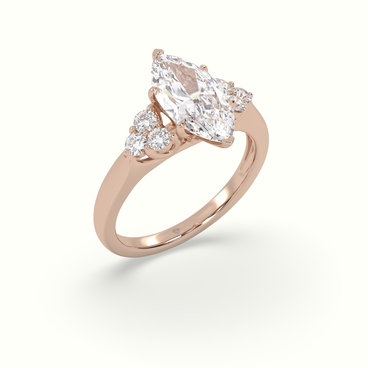 10K Rose Gold Marquise Cut Diamond Engagement Ring with Side Stones