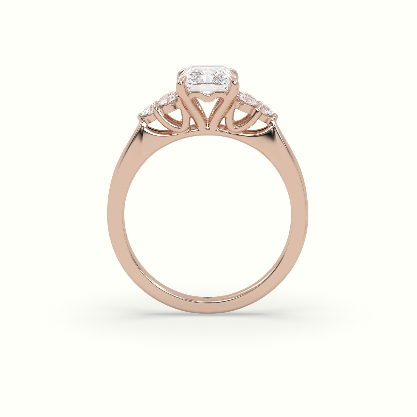 10K Rose Gold Radiant Cut Diamond Side Stone Engagement Ring